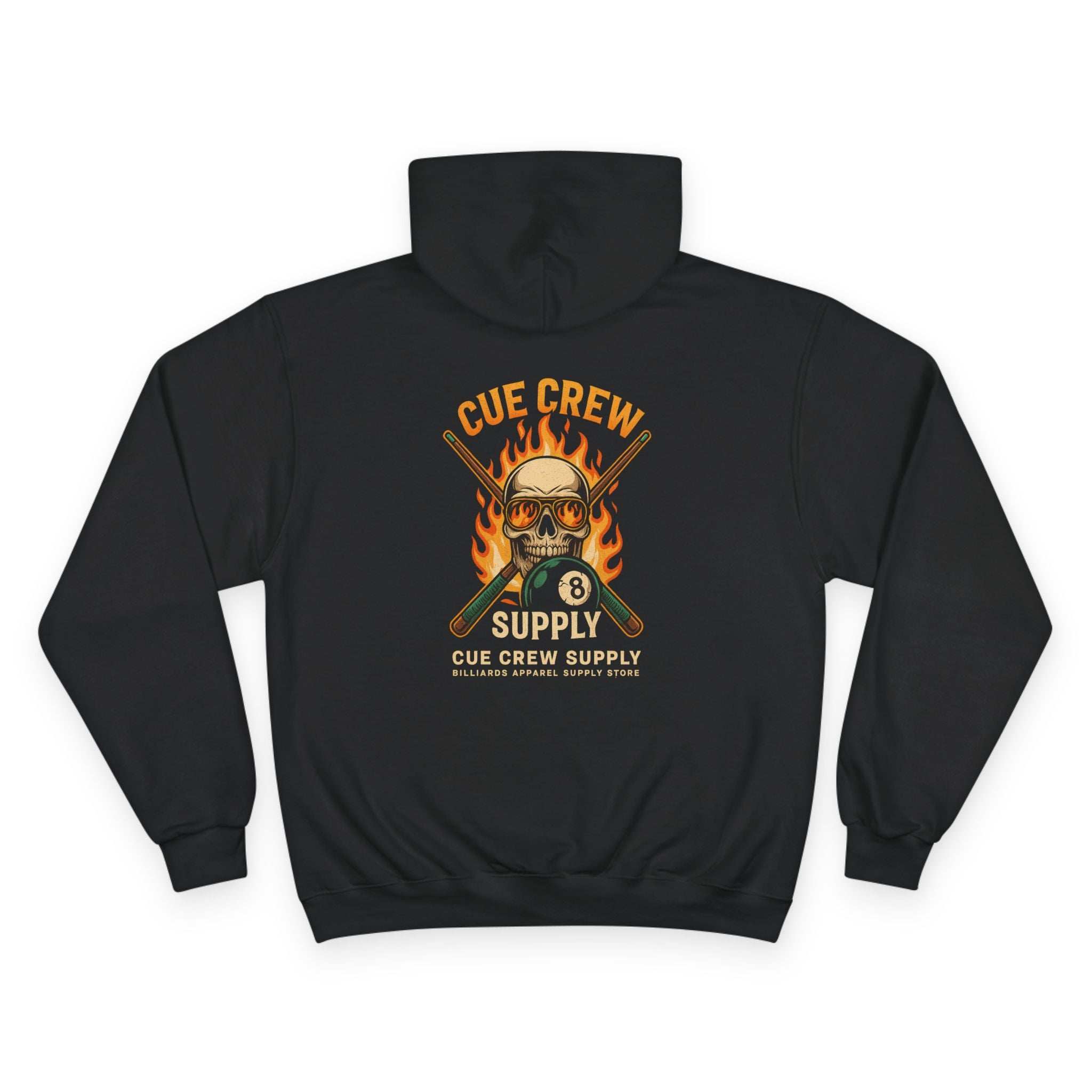 Cue Crew Skull 8-Ball Flame V1 Hoodie - Champion