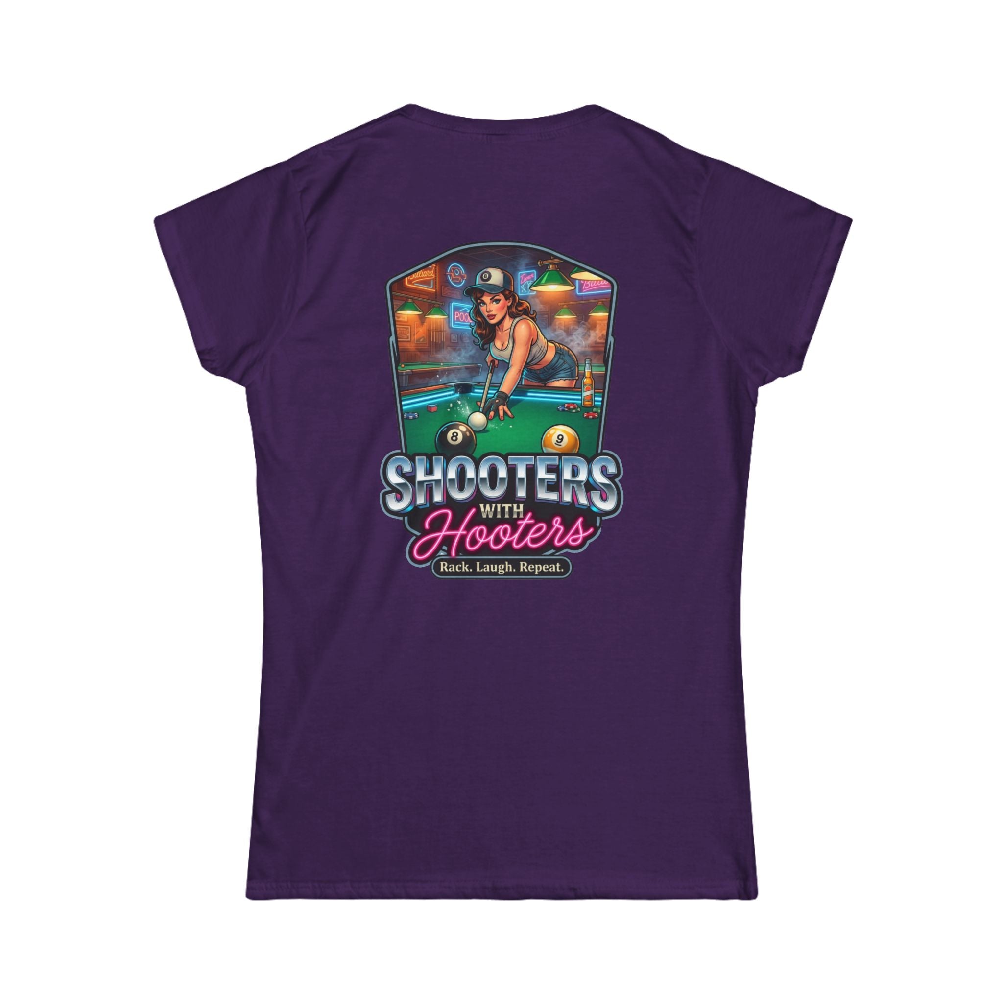 Shooters With Hooters Women's Billiards T-Shirt – Funny Pool Player Graphic Tee | Front & Back Print