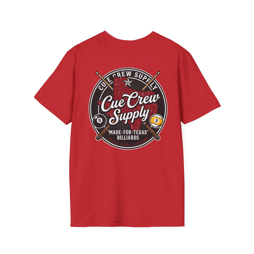 Cue Crew Supply Texas Billiards T-Shirt | Made for Texas Pool Players Graphic Tee | Front & Back Print