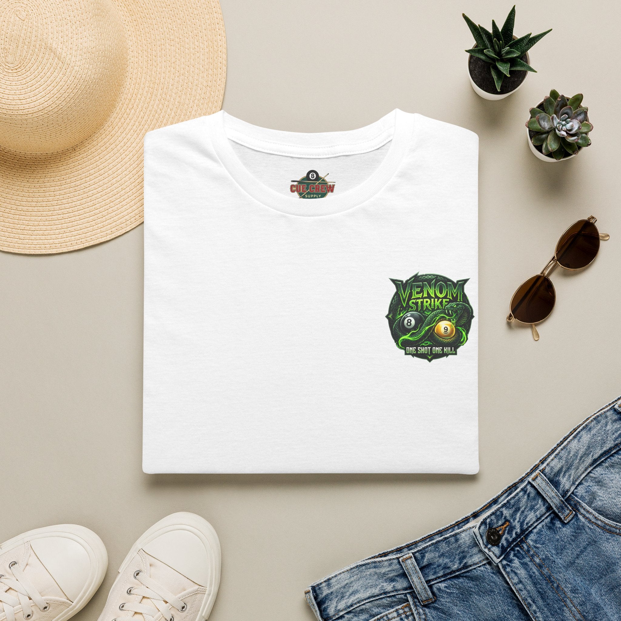 Venom Strike Snake Billiards T-Shirt | One Shot One Kill Pool Player Graphic Tee | Front & Back Print