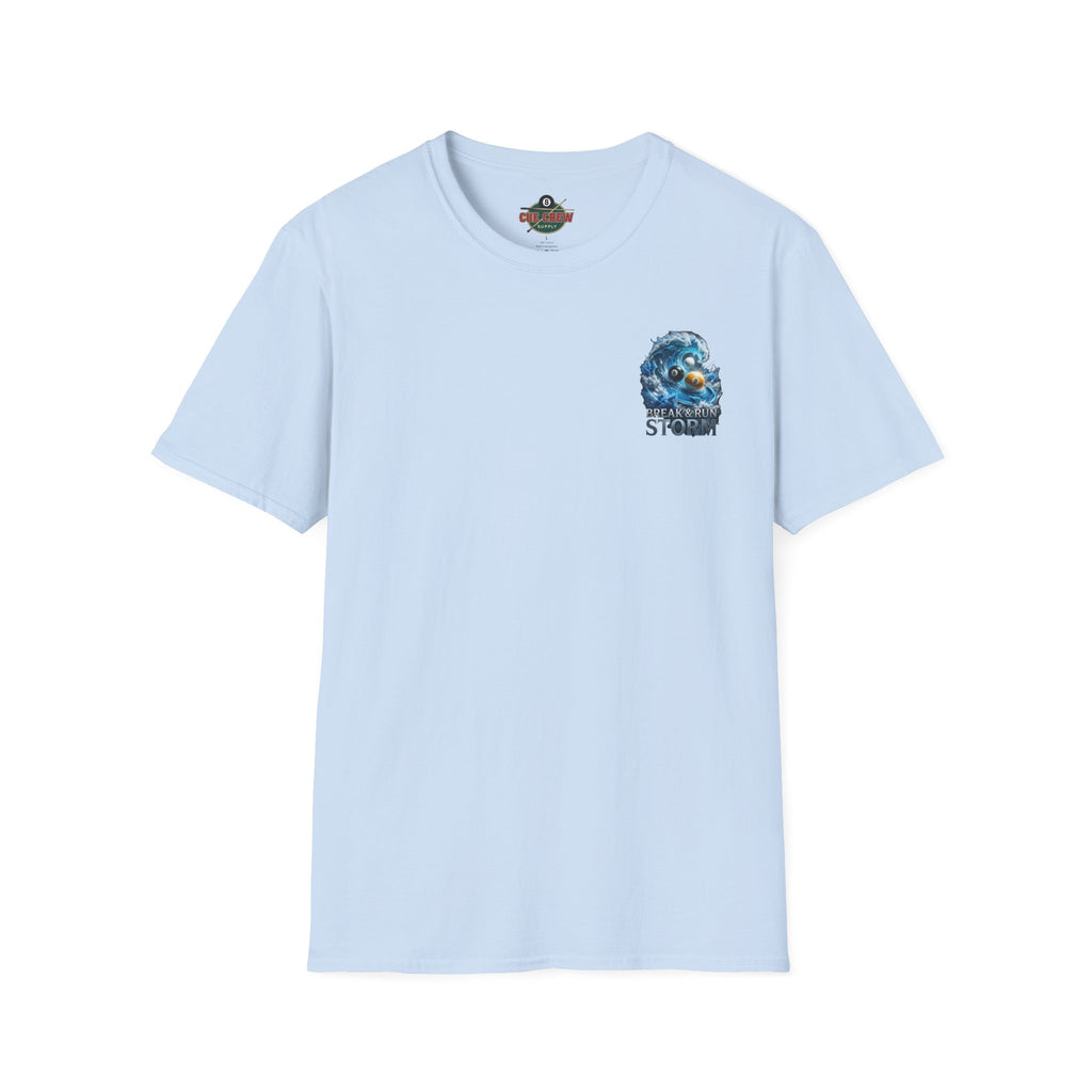 Break & Run Storm Billiards T-Shirt | Ocean Wave Pool Player Graphic Tee | Front & Back Print