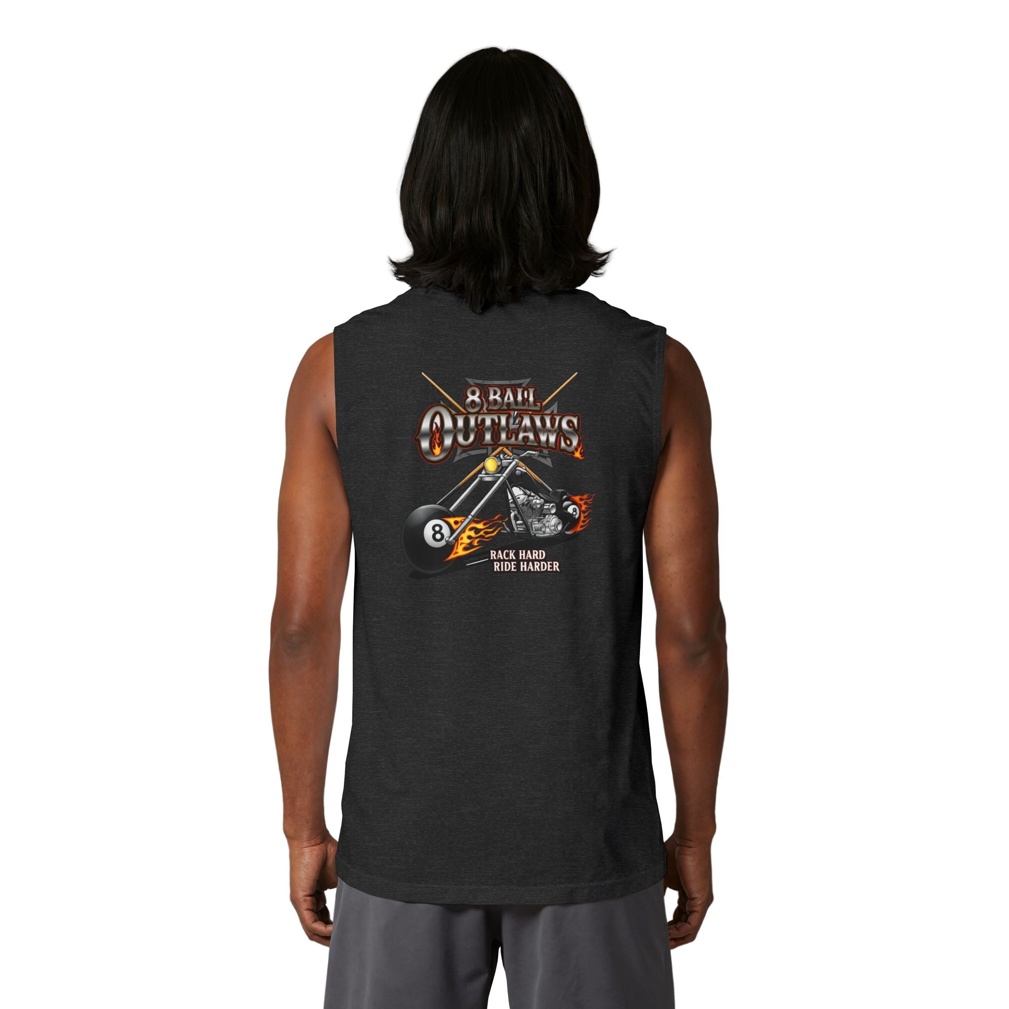 8 Ball Outlaws Unisex Muscle Tank – Rack Hard Ride Harder Biker Pool Player Sleeveless Shirt | Cue Crew Supply