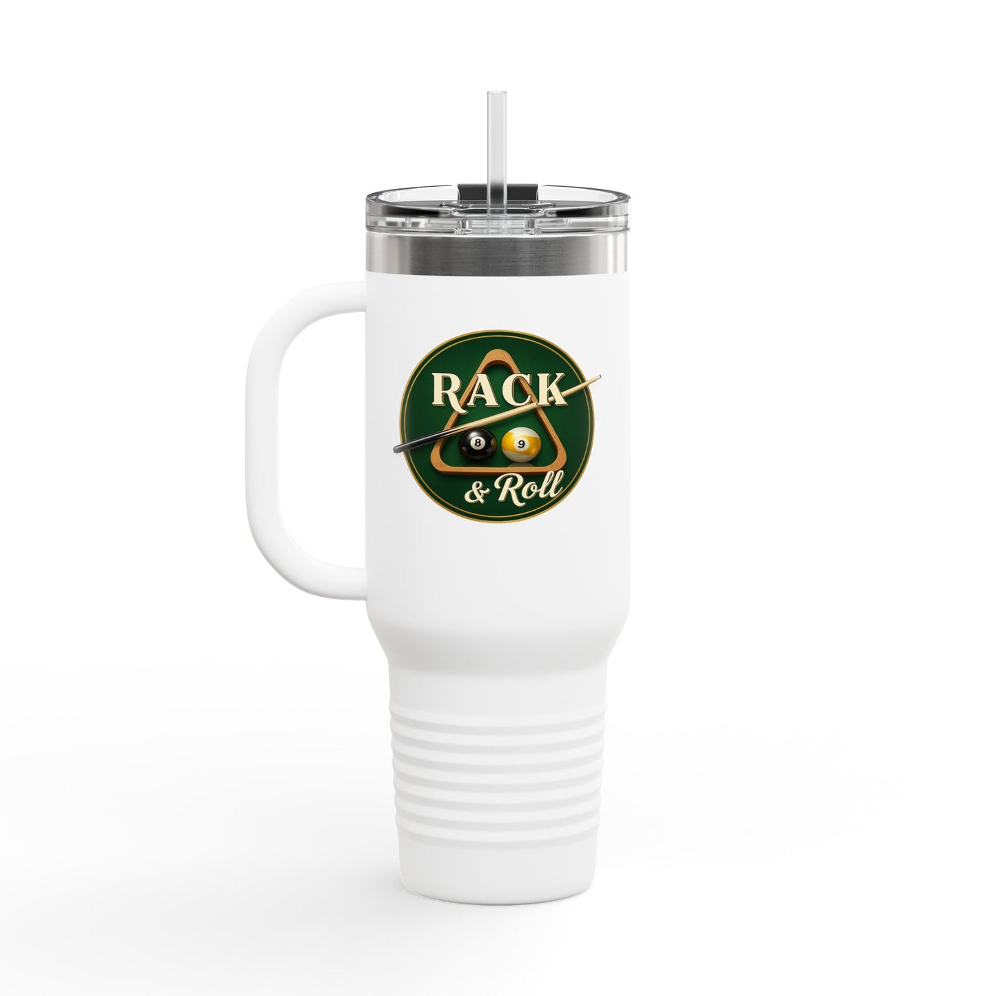 Rack & Roll Billiards Pool Cue Logo 40oz Insulated Travel Mug
