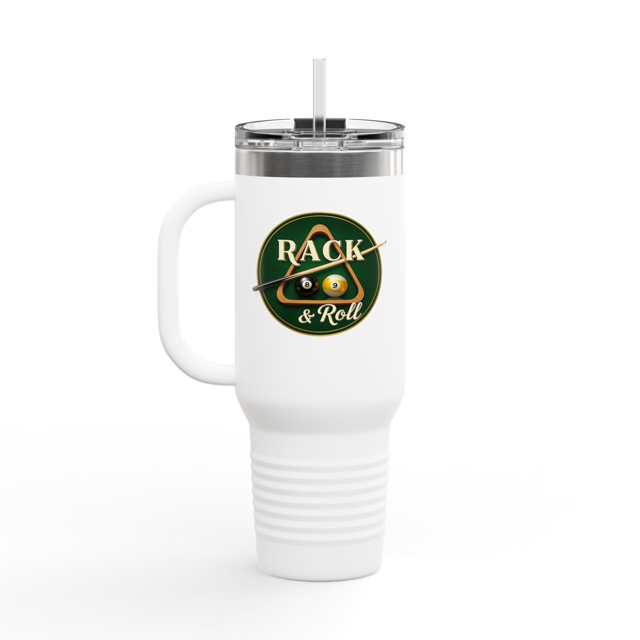 Rack & Roll Billiards Pool Cue Logo 40oz Insulated Travel Mug