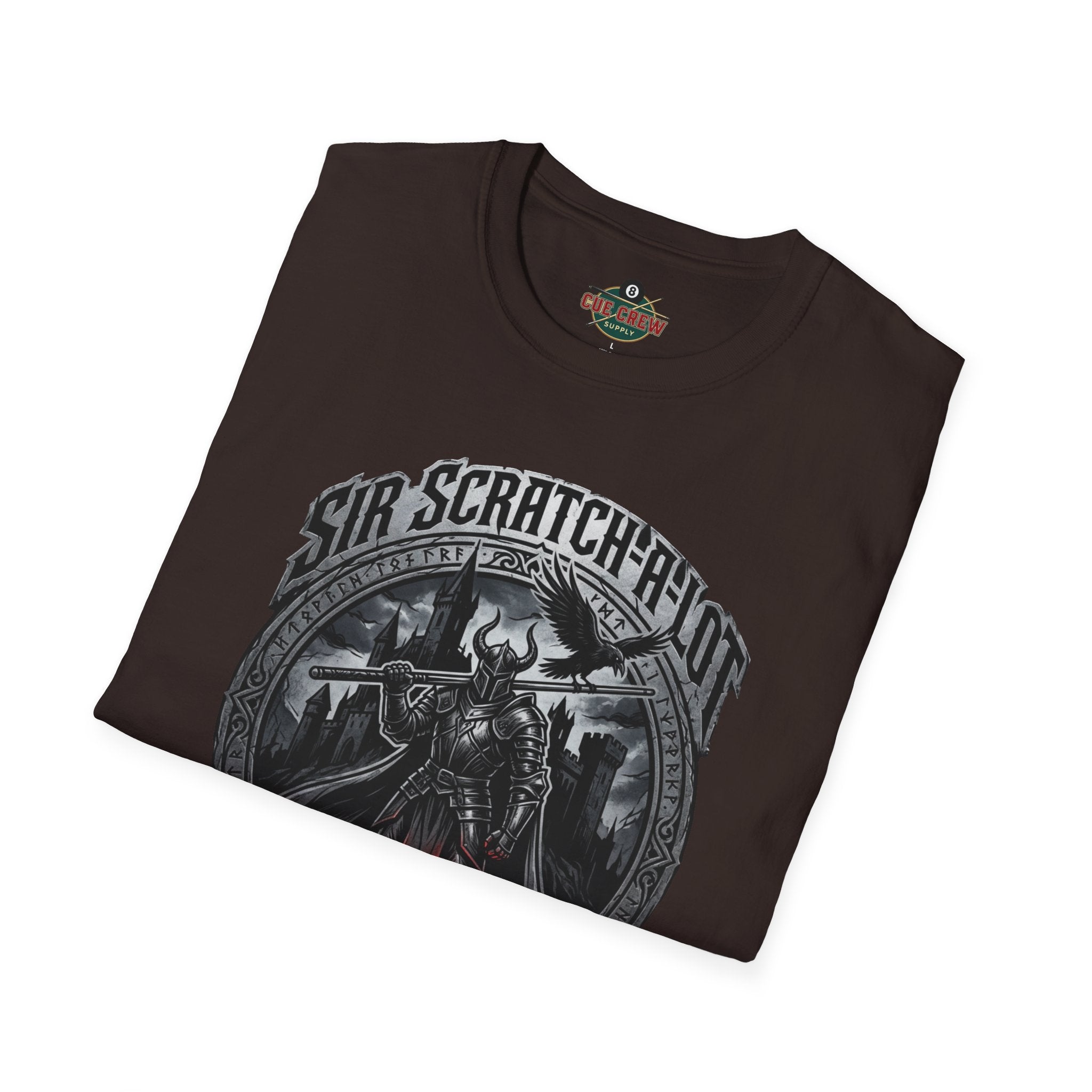 Sir Scratch-A-Lot Funny Billiards T-Shirt | Medieval Pool Knight Graphic | Front Only Print Unisex Tee