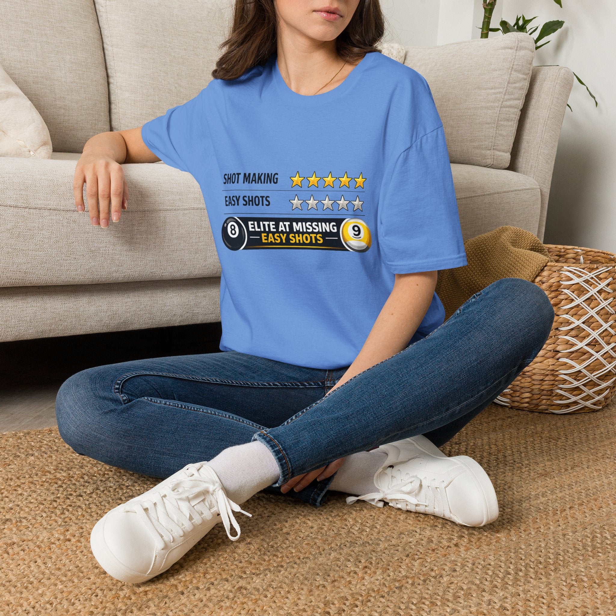 Elite At Missing Easy Shots Funny Billiards T-Shirt | 8 Ball & 9 Ball Graphic Unisex Tee | Front Print Only
