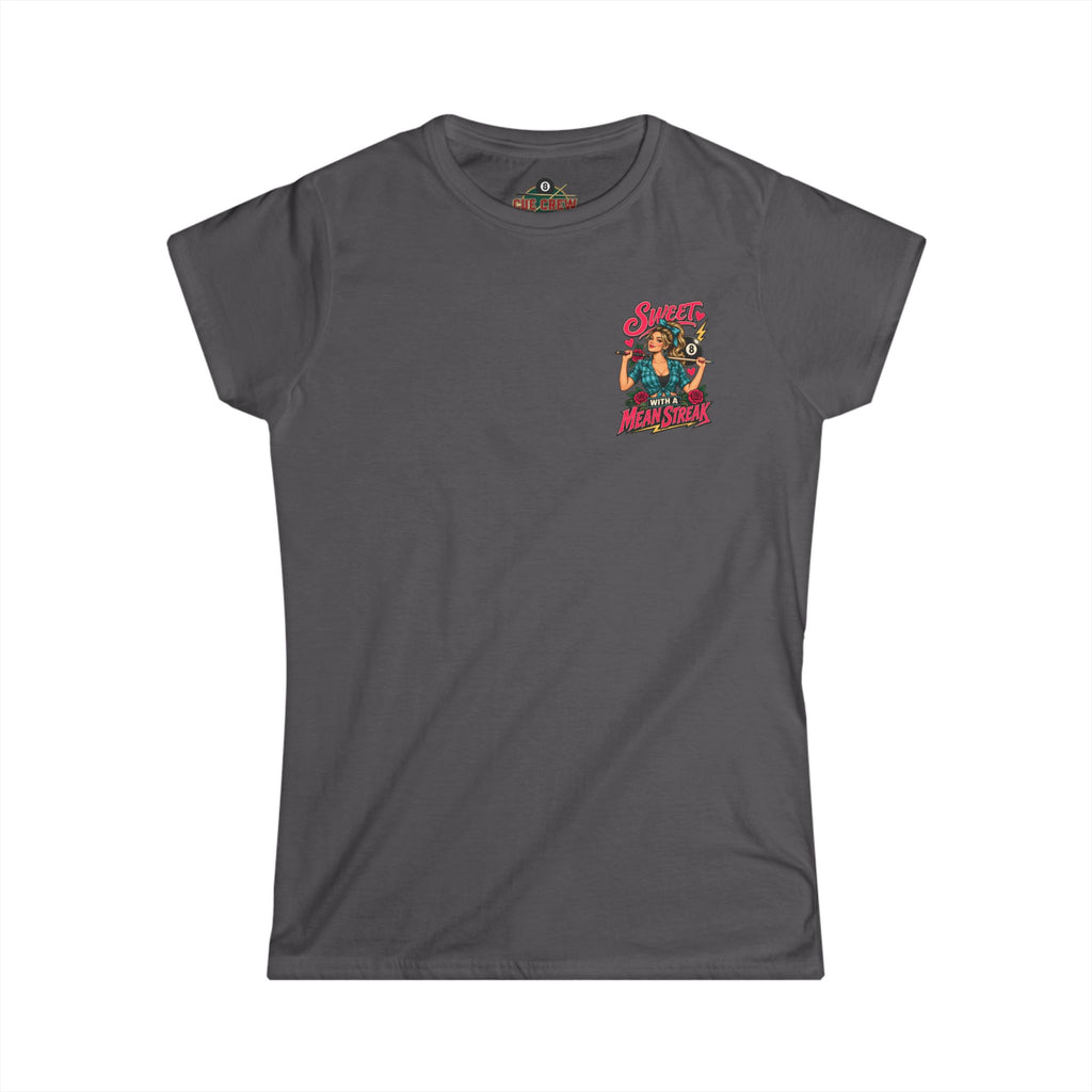 Sweet With a Mean Streak – Women’s Billiards T-Shirt – Front & Back Pool Tee