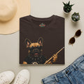 Rockin' French Bulldog Playing Cue Guitar Funny Billiards T-Shirt | Pool Dog Graphic Front Print Unisex Tee