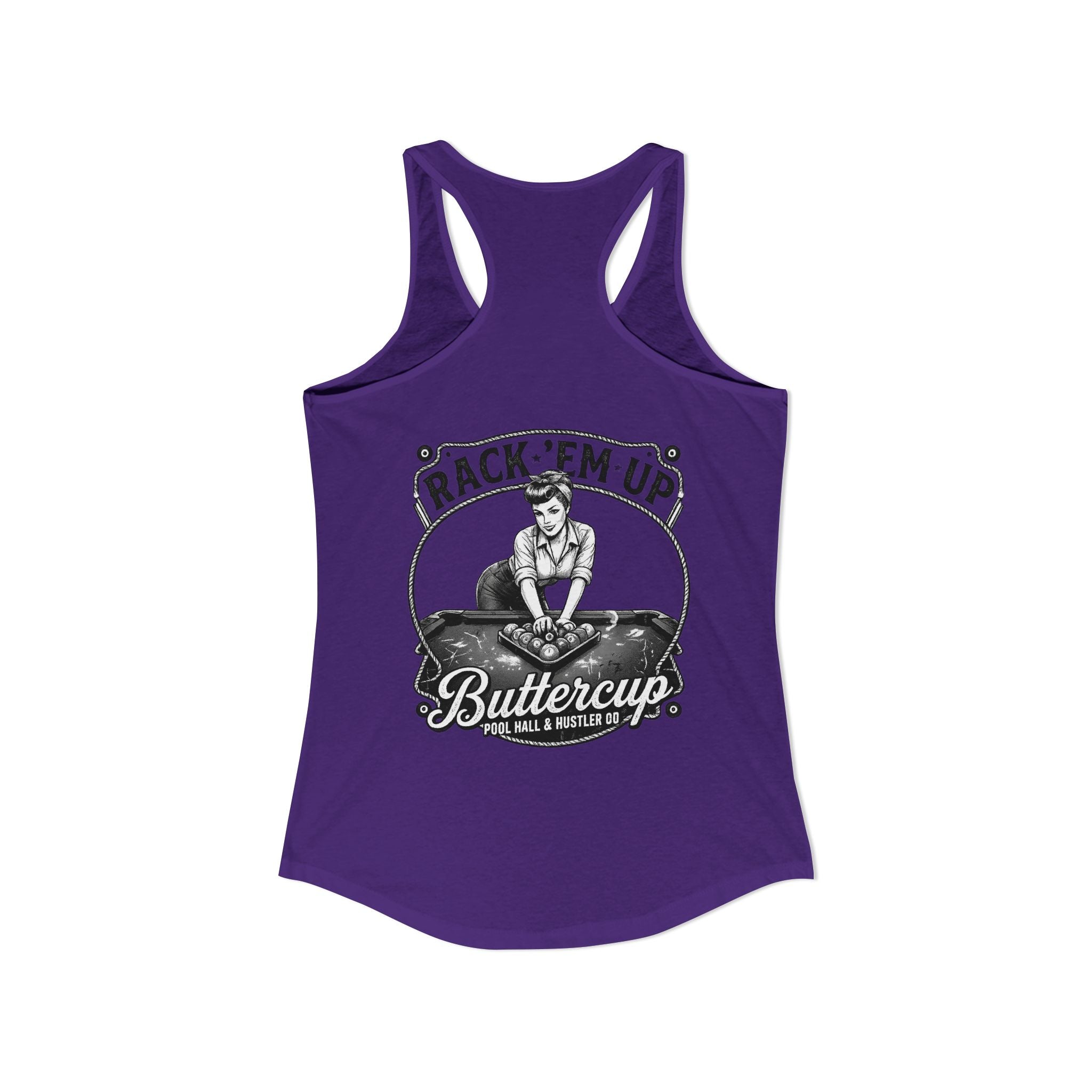 Rack 'Em Up Buttercup Women's Racerback Tank Top | Vintage Pool Hall Billiards Graphic Tank | Cue Crew Supply