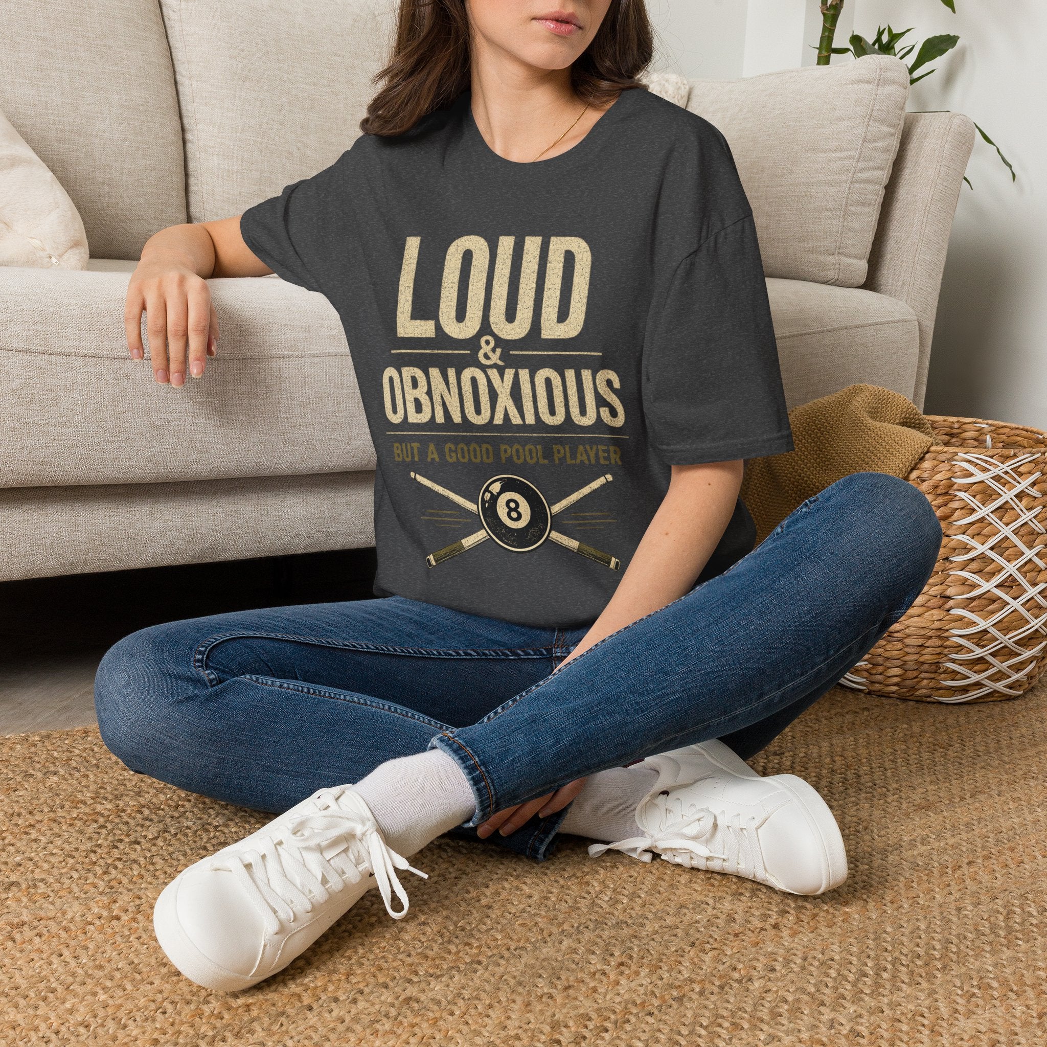 Loud & Obnoxious But a Good Pool Player Funny Billiards T-Shirt – Vintage 8 Ball Graphic Front Print Only Tee