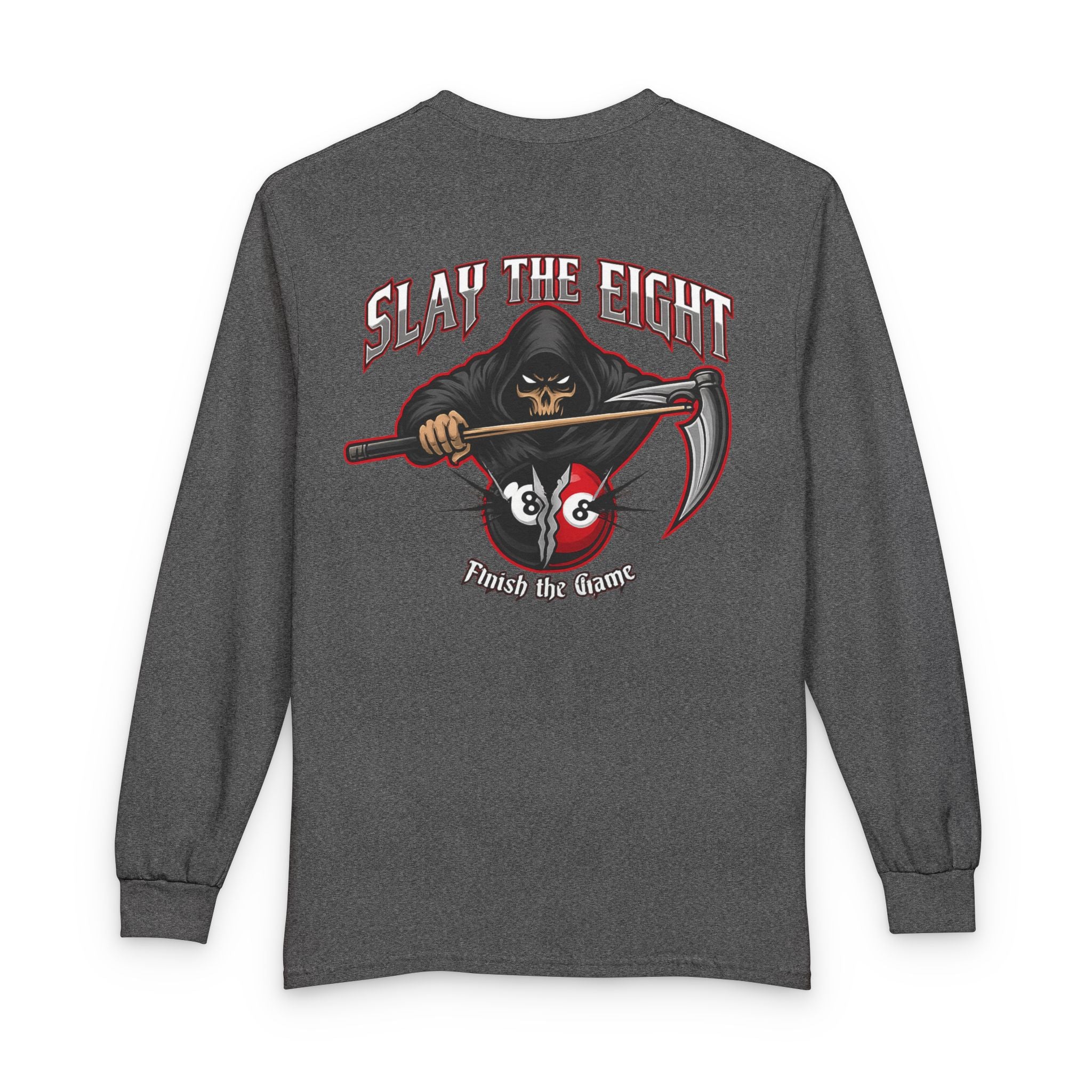 Slay the Eight Grim Reaper Billiards Gildan Long Sleeve Tee