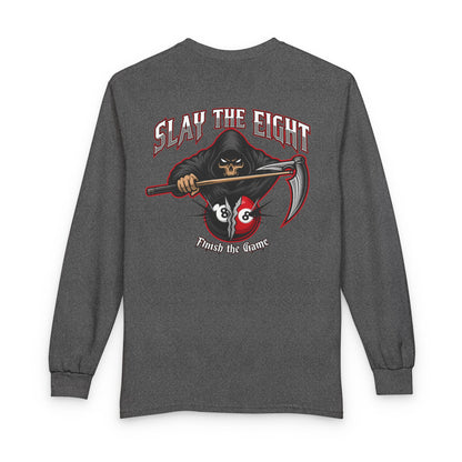 Slay the Eight Grim Reaper Billiards Gildan Long Sleeve Tee