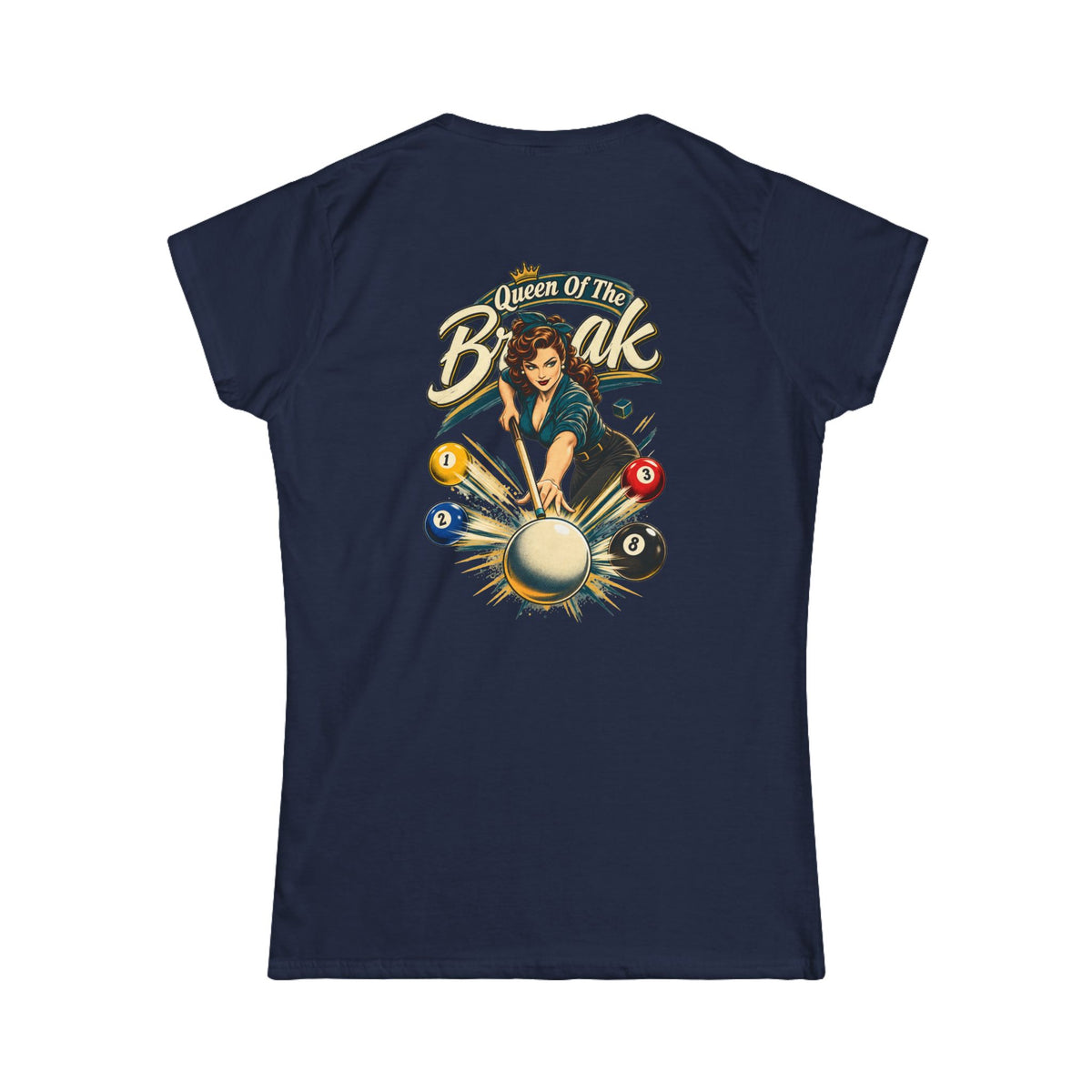 Queen of the Break Women’s Billiards T-Shirt – Front & Back Pool Tee