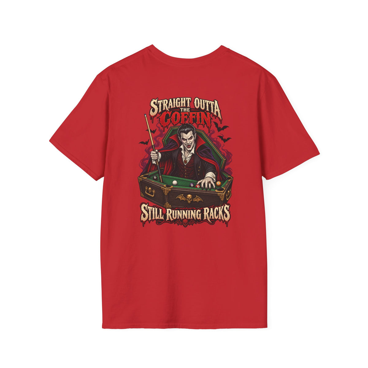 Straight Outta the Coffin – Halloween Billiards T-Shirt – Vampire Pool Player Tee