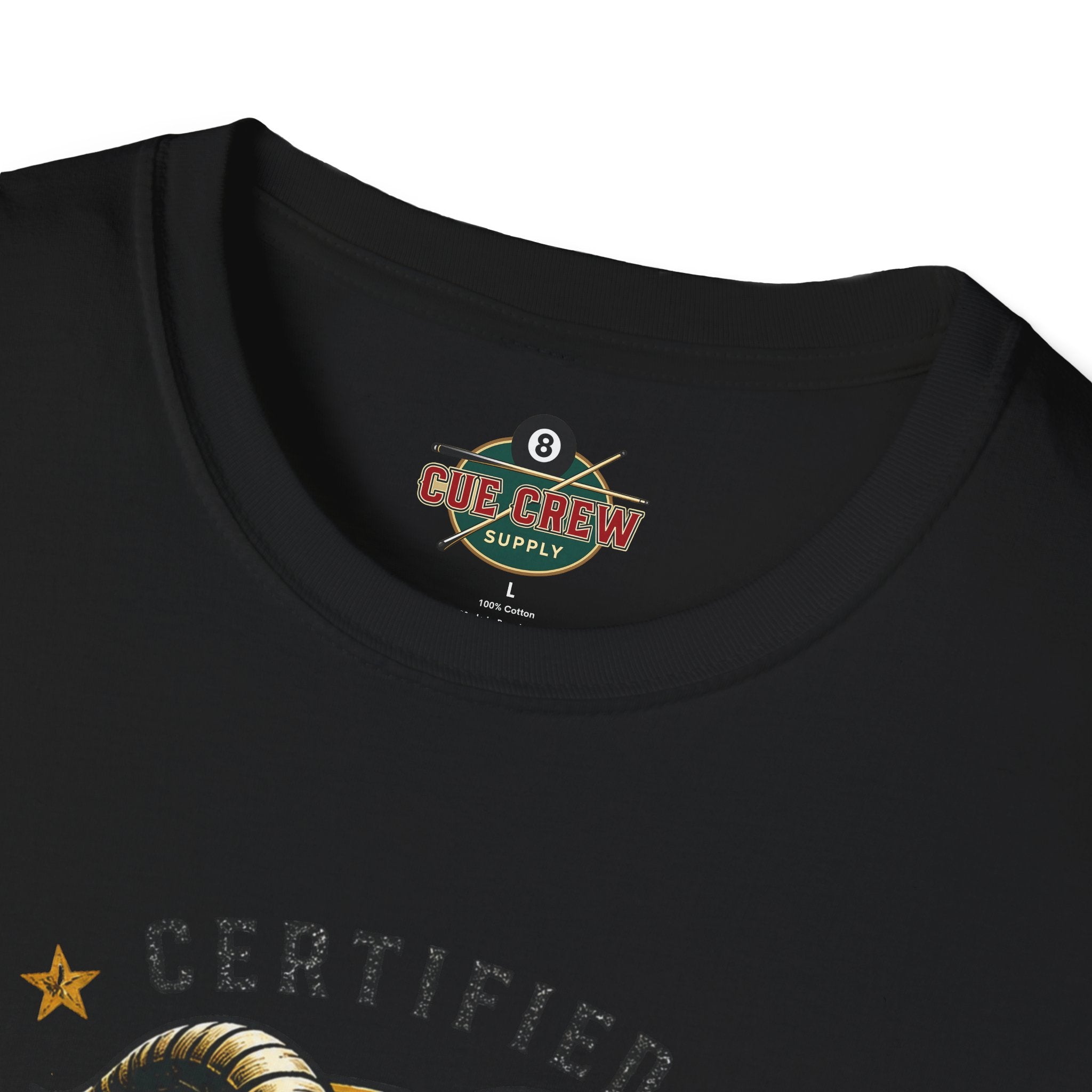 Certified GOAT-ish Funny Billiards T-Shirt | Pool Player Graphic Unisex Tee | 8 Ball Goat Design - Front Only