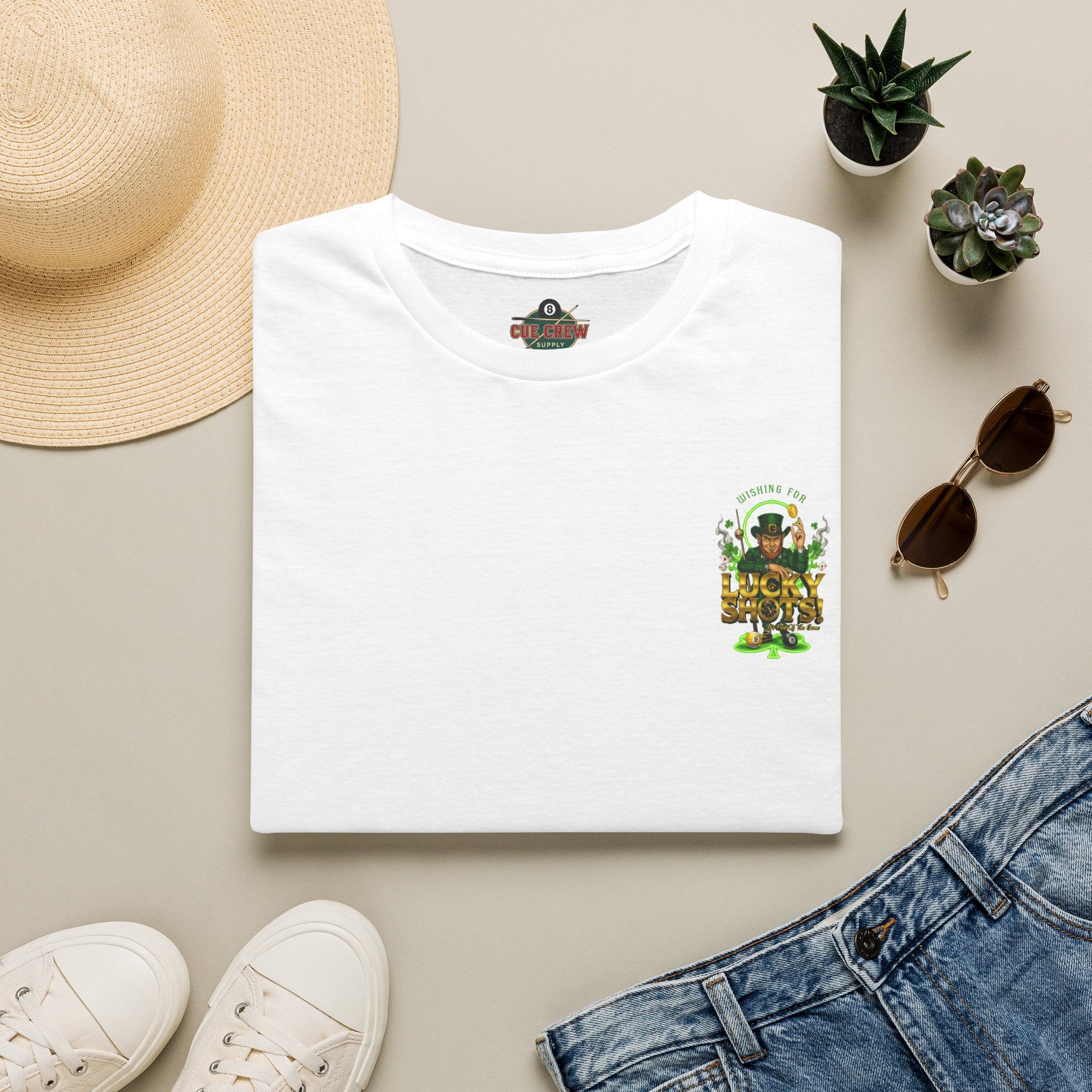 Wishing for Lucky Shots! Funny St. Patrick's Day Pool Player T-Shirt | Irish Billiards Graphic Tee | Front & Back Print