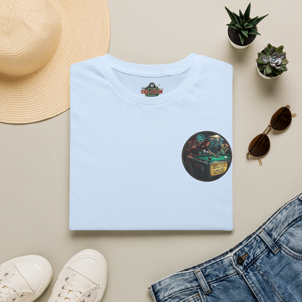 Push In All The Way Billiards T-Shirt – Vintage Coin-Op Pool Hall Graphic Tee | Front & Back Print