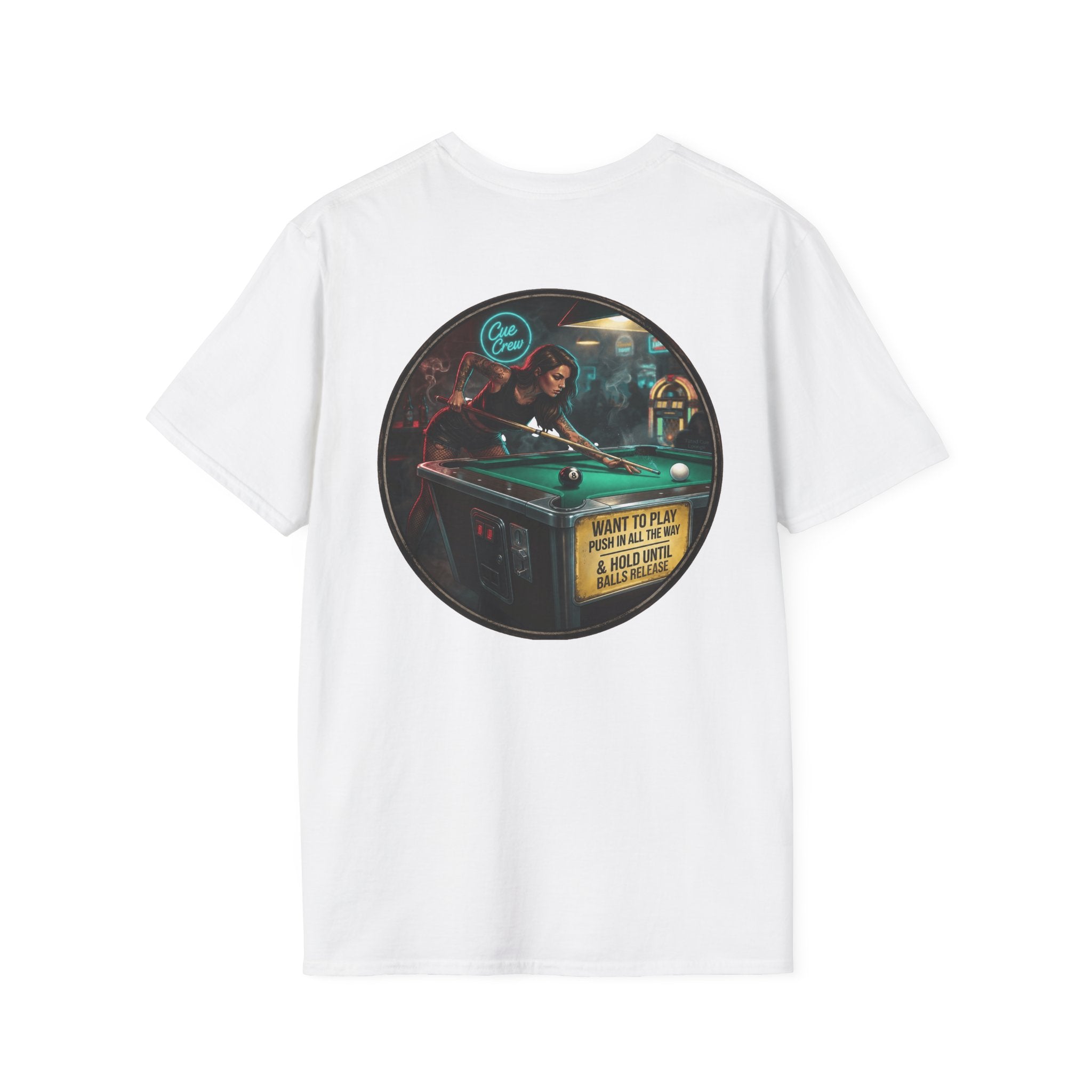 Push In All The Way Billiards T-Shirt – Vintage Coin-Op Pool Hall Graphic Tee | Front & Back Print