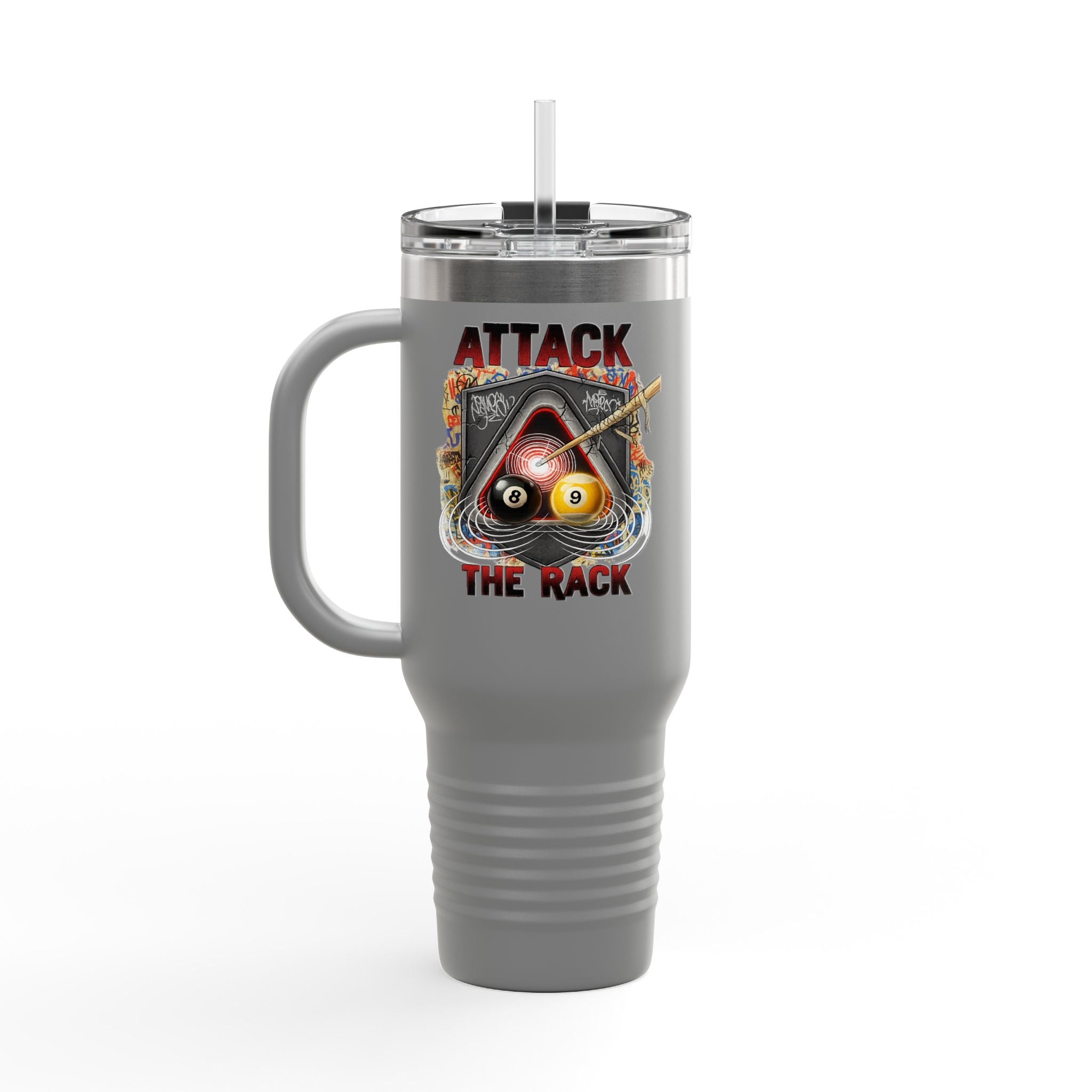 Attack the Rack 40oz Insulated Travel Mug — Pool Cue Billiards Tumbler