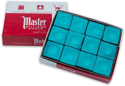 Master Billiard/Pool Cue Chalk Box, 12 Green Chalk Cubes - Made In USA