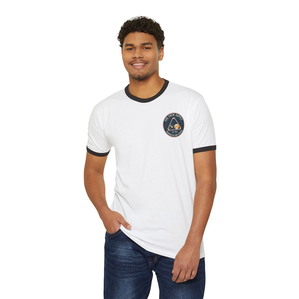 Cue Crew Supply Logo V11 Next Level Ringer Tee