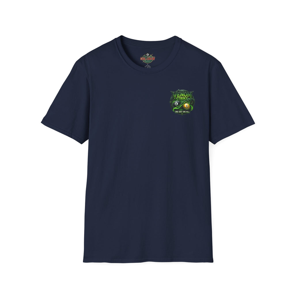 Venom Strike Snake Billiards T-Shirt | One Shot One Kill Pool Player Graphic Tee | Front & Back Print