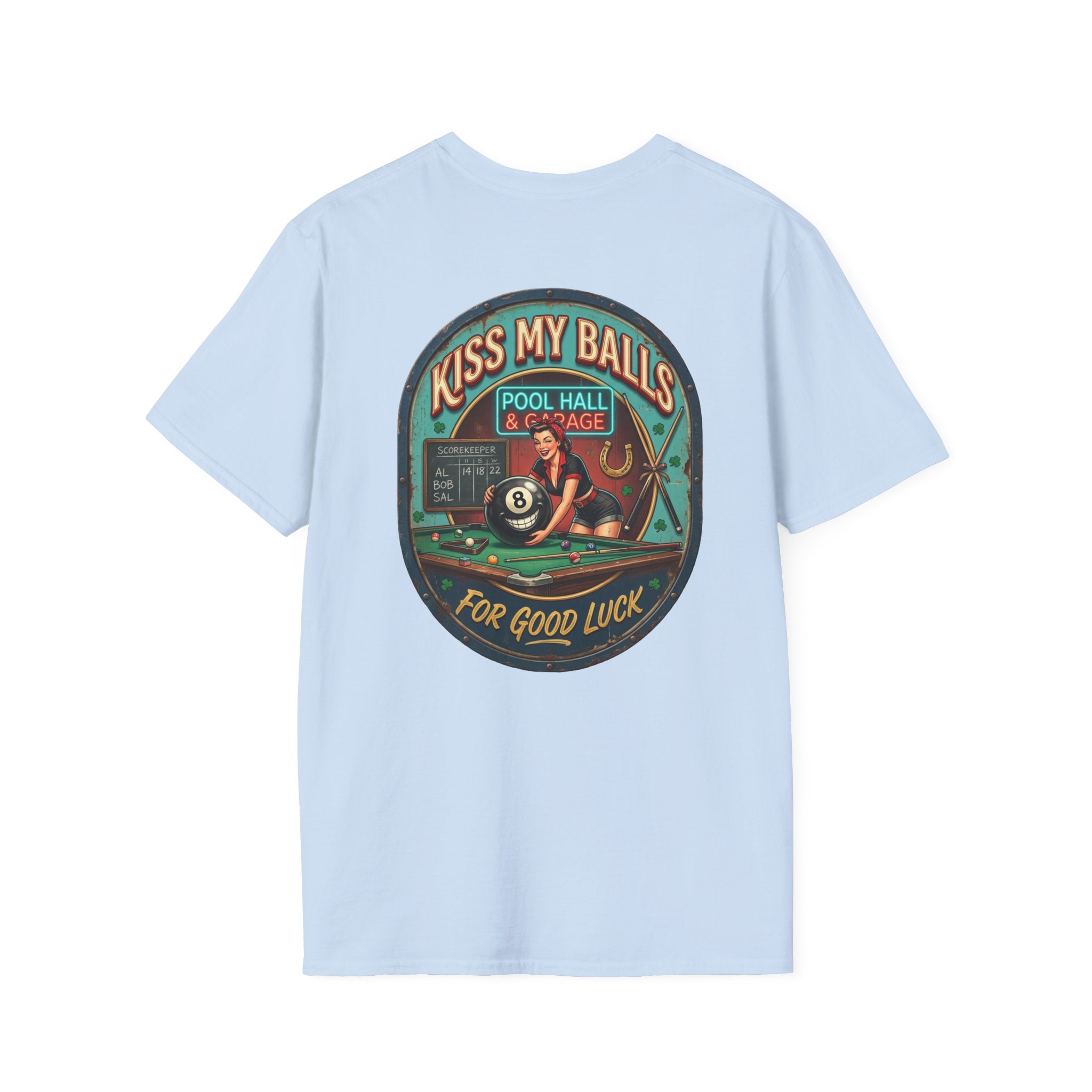 Kiss My Balls For Good Luck Pool Player T-Shirt | Funny Billiards Graphic Tee | Cue Crew Supply