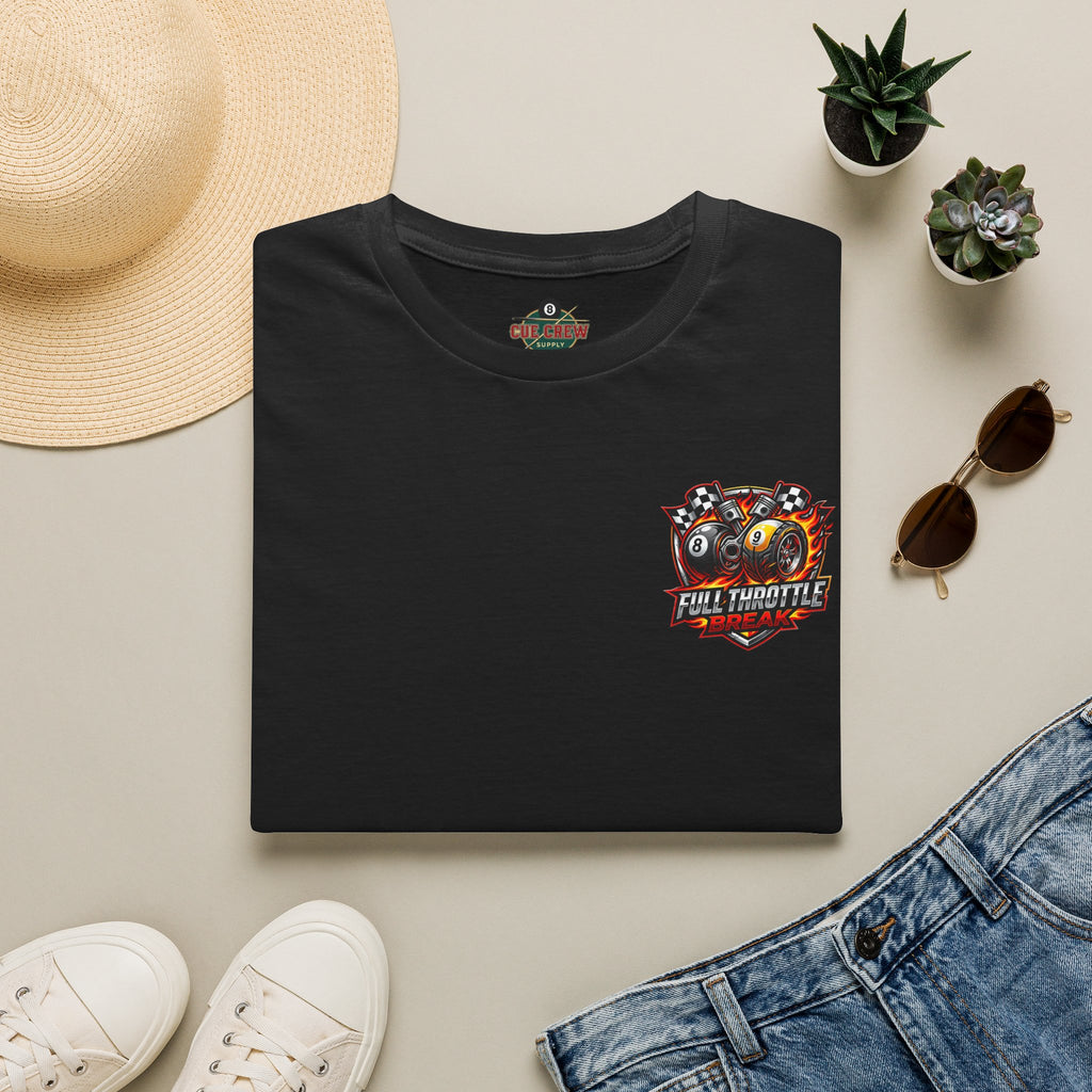 Full Throttle Break Billiards T-Shirt | Racing Inspired 8 Ball & 9 Ball Pool Player Graphic Tee | Front & Back Print