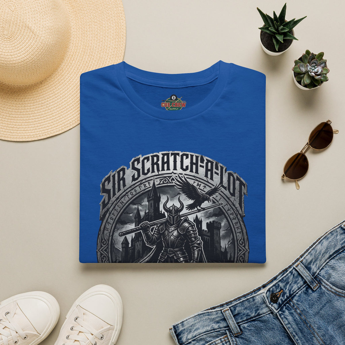 Sir Scratch-A-Lot Funny Billiards T-Shirt | Medieval Pool Knight Graphic | Front Only Print Unisex Tee