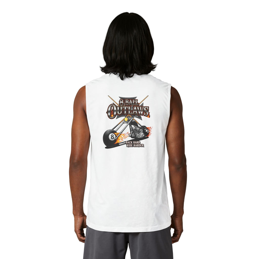 8 Ball Outlaws Unisex Muscle Tank – Rack Hard Ride Harder Biker Pool Player Sleeveless Shirt | Cue Crew Supply