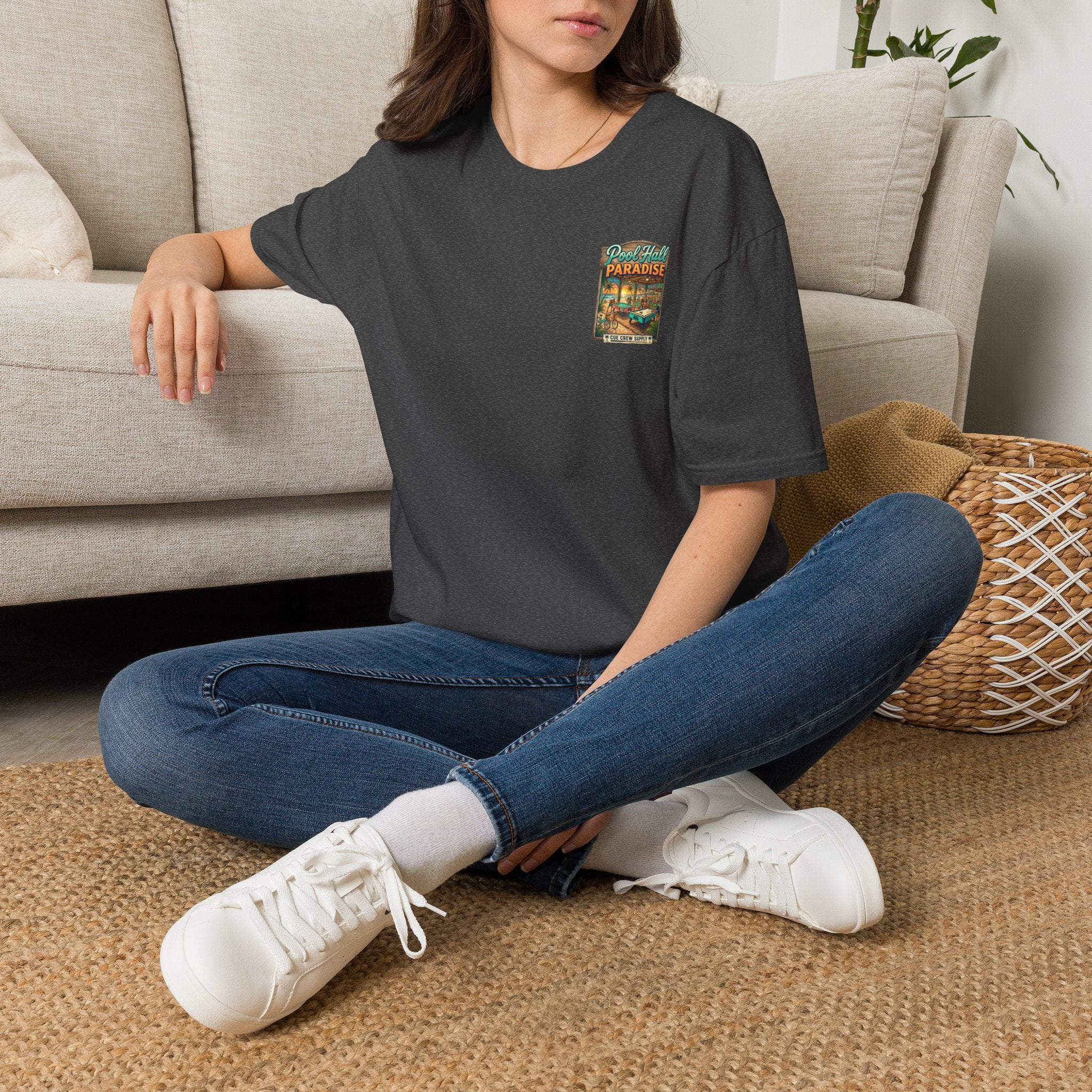 Pool Hall Paradise Tropical Billiards T-Shirt | Beach Bar Pool Player Graphic Tee | Front & Back Print