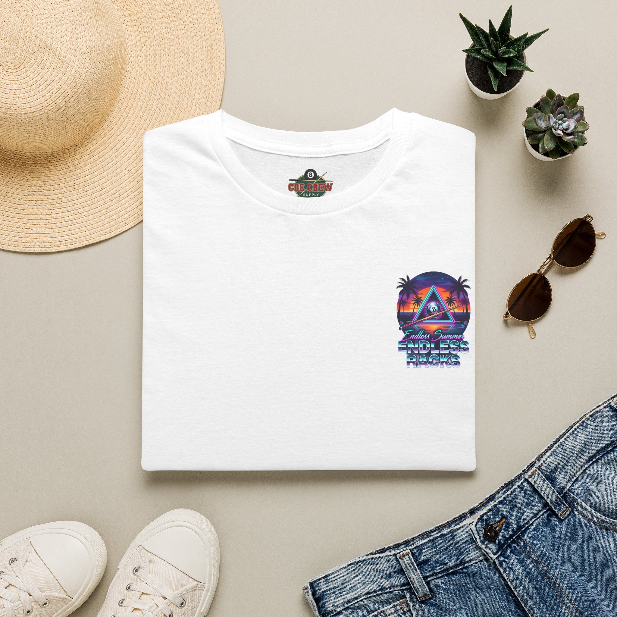 Endless Summer Endless Racks Billiards T-Shirt | Retro Sunset Pool Player Graphic Tee | Tropical 8 Ball Beach Vibes Shirt