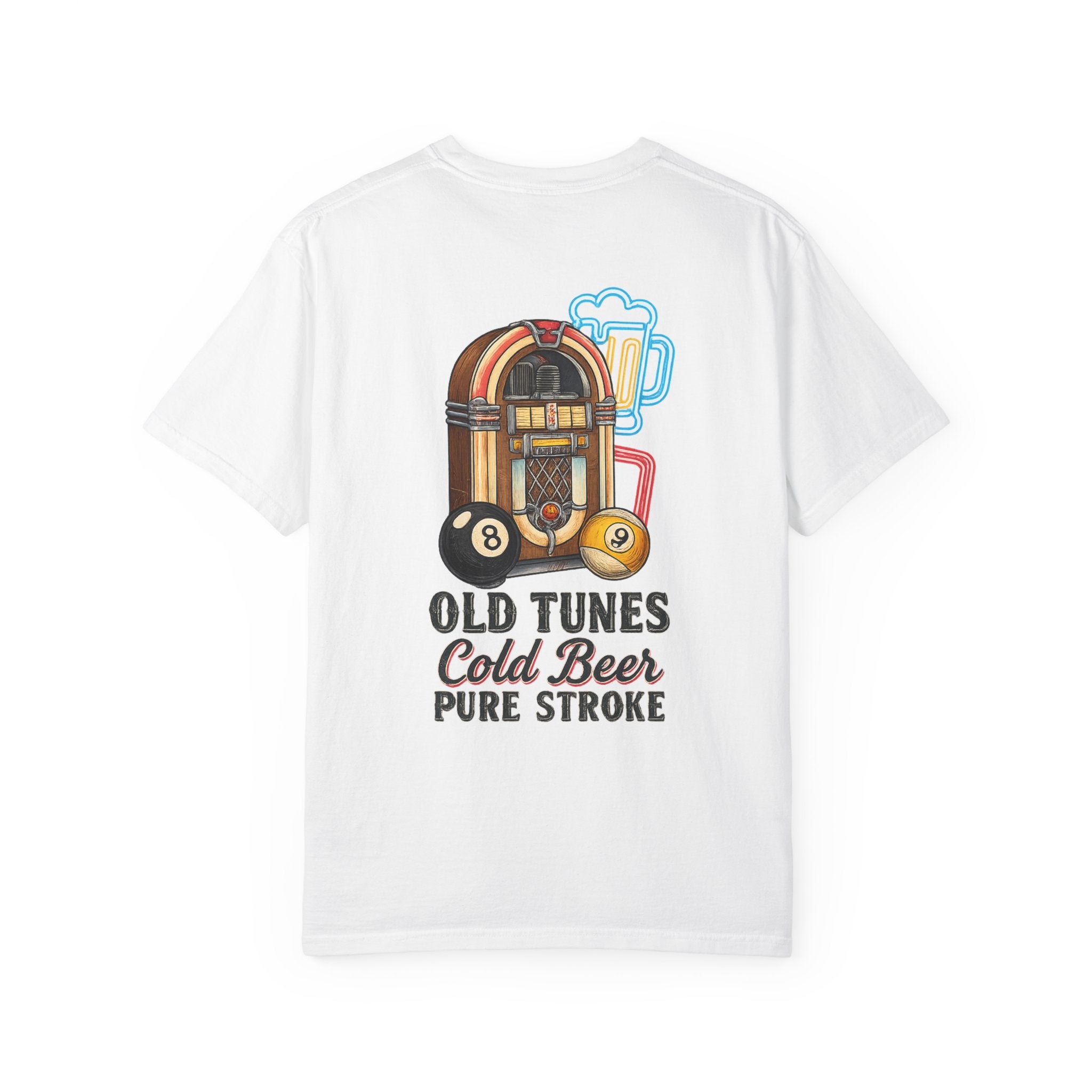 Old Tunes Cold Beer Pure Stroke Retro Music & Pool Comfort Colors Tee