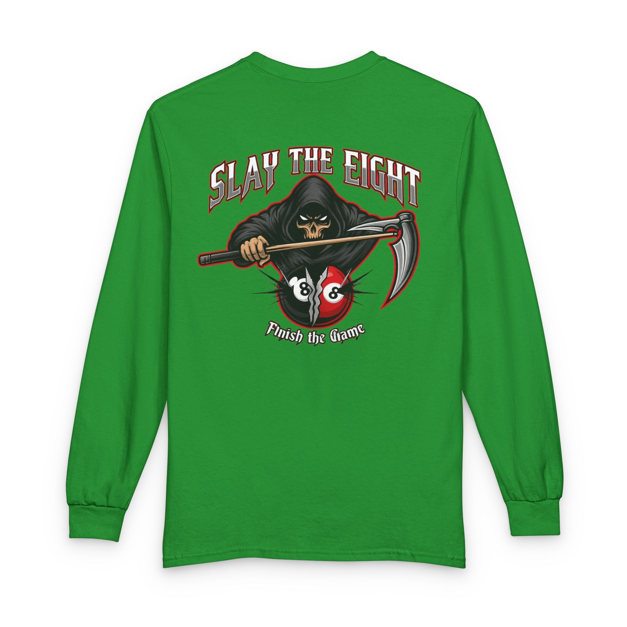 Slay the Eight Grim Reaper Billiards Gildan Long Sleeve Tee