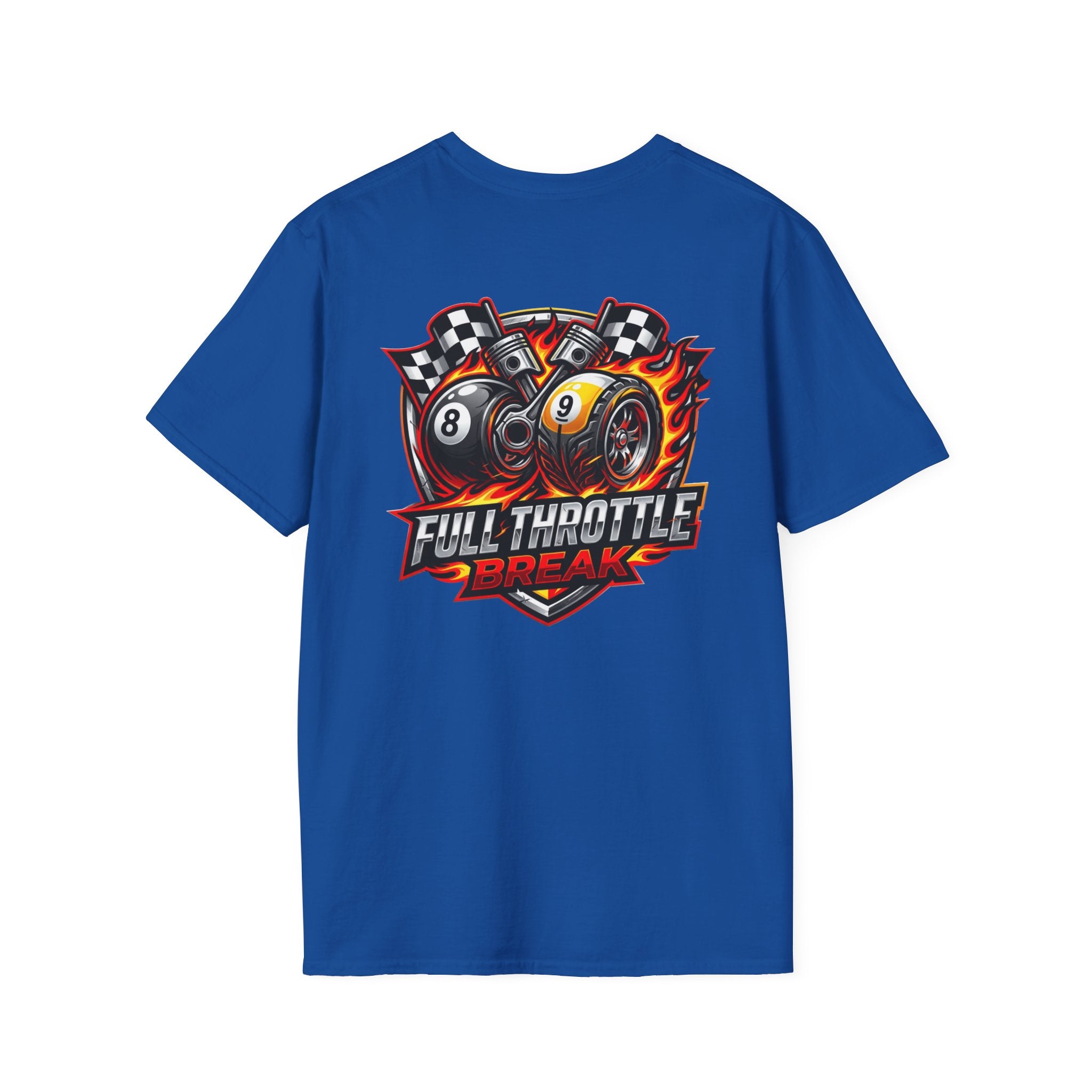 Full Throttle Break Billiards T-Shirt | Racing Inspired 8 Ball & 9 Ball Pool Player Graphic Tee | Front & Back Print