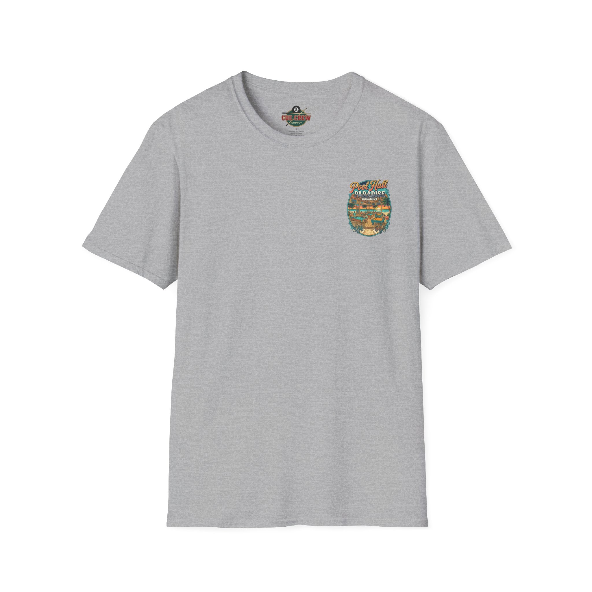 Pool Hall Paradise Beach Billiards T-Shirt V1 | Tropical Pool Player Graphic Tee | Front & Back Print