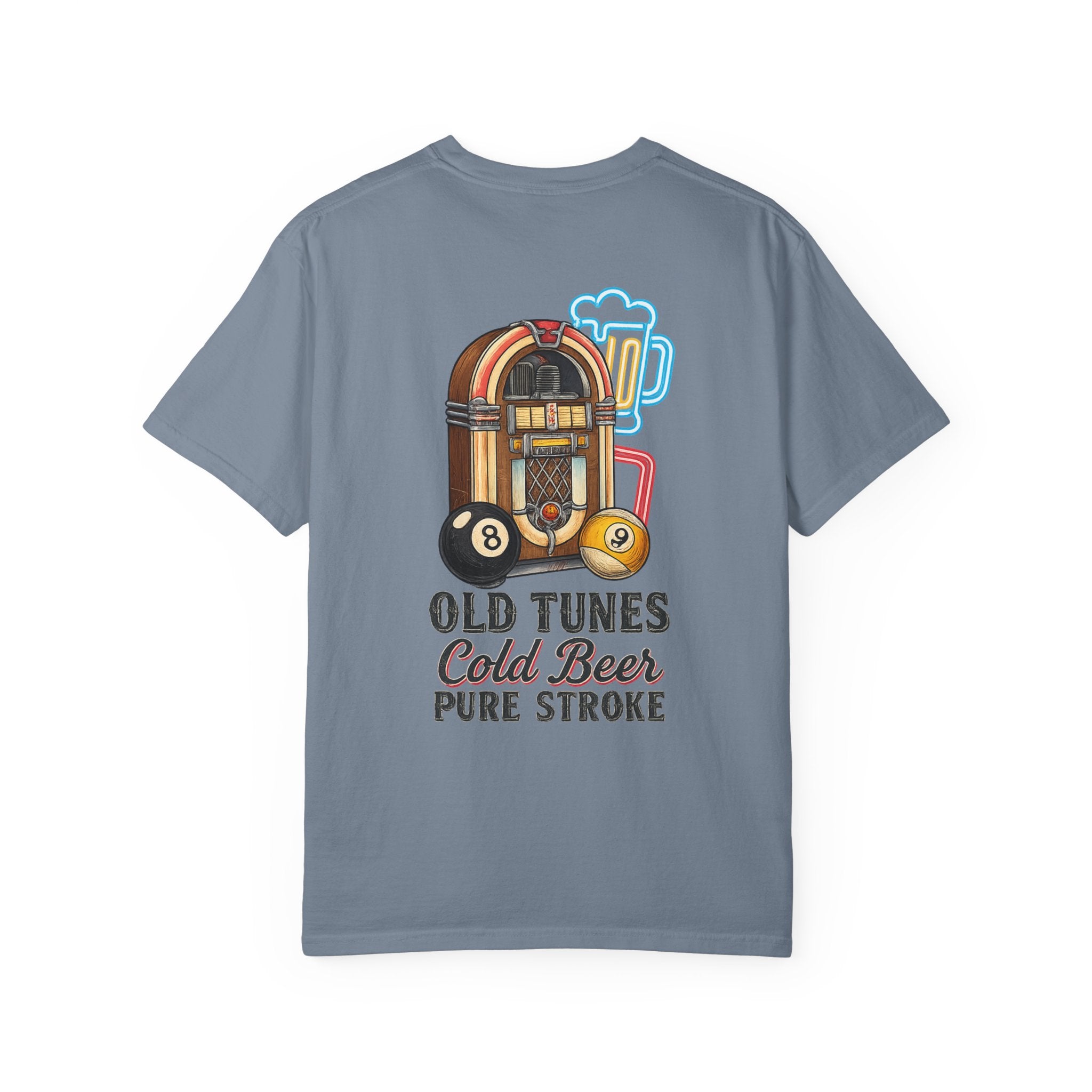 Old Tunes Cold Beer Pure Stroke Retro Music & Pool Comfort Colors Tee