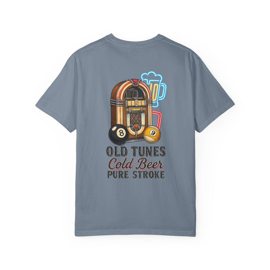 Old Tunes Cold Beer Pure Stroke Retro Music & Pool Comfort Colors Tee