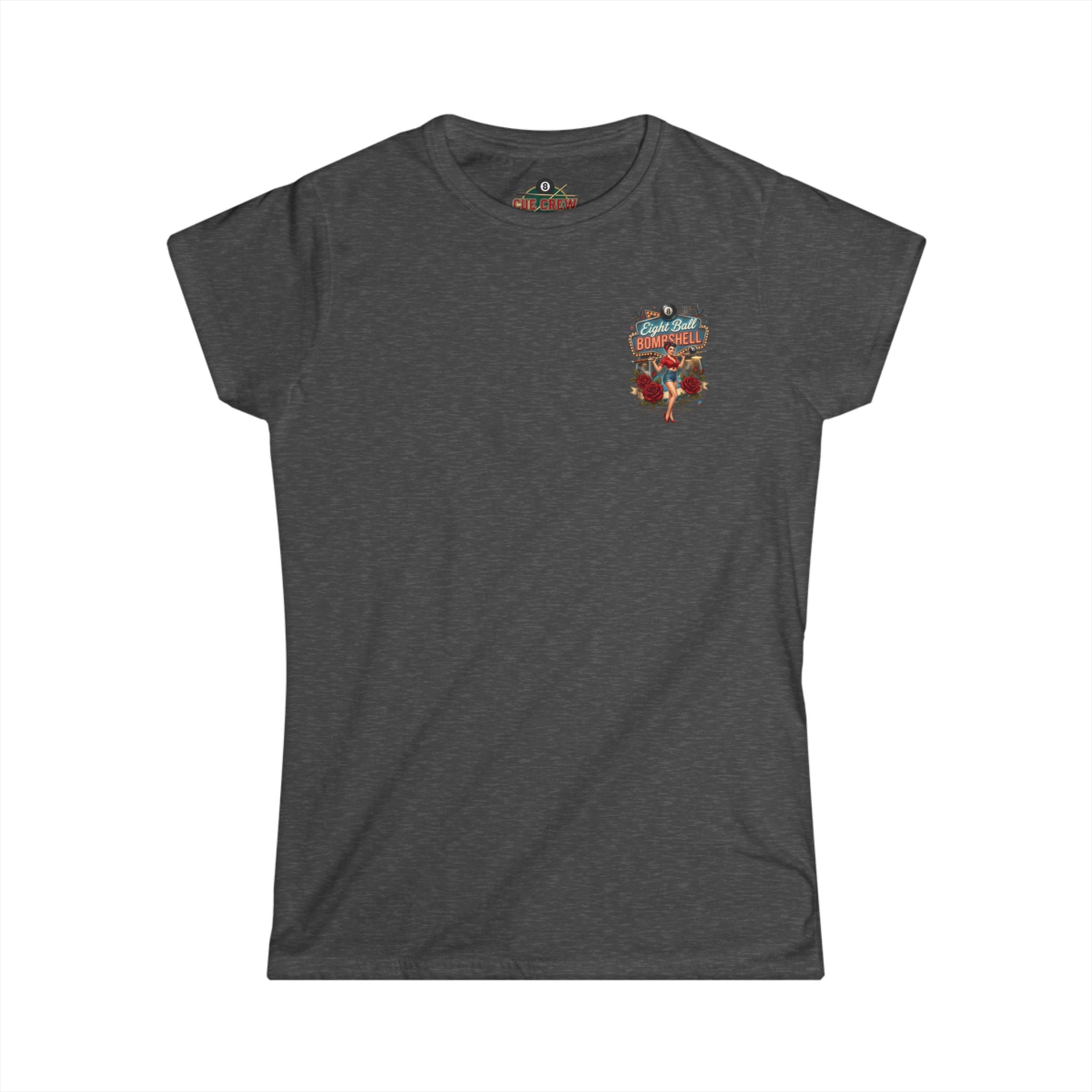 Eight Ball Bombshell V2 Women's Billiards T-Shirt | Retro Pin-Up Pool Player Graphic Tee | Front & Back Print