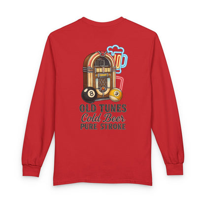 Old Tunes, Cold Beer, Pure Stroke Vintage Jukebox Billiards Long Sleeve Tee