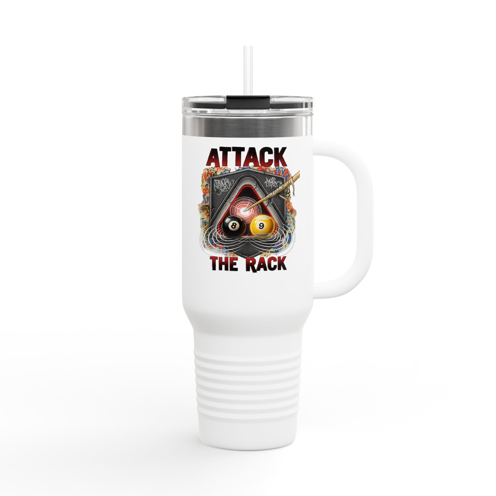 Attack the Rack 40oz Insulated Travel Mug — Pool Cue Billiards Tumbler