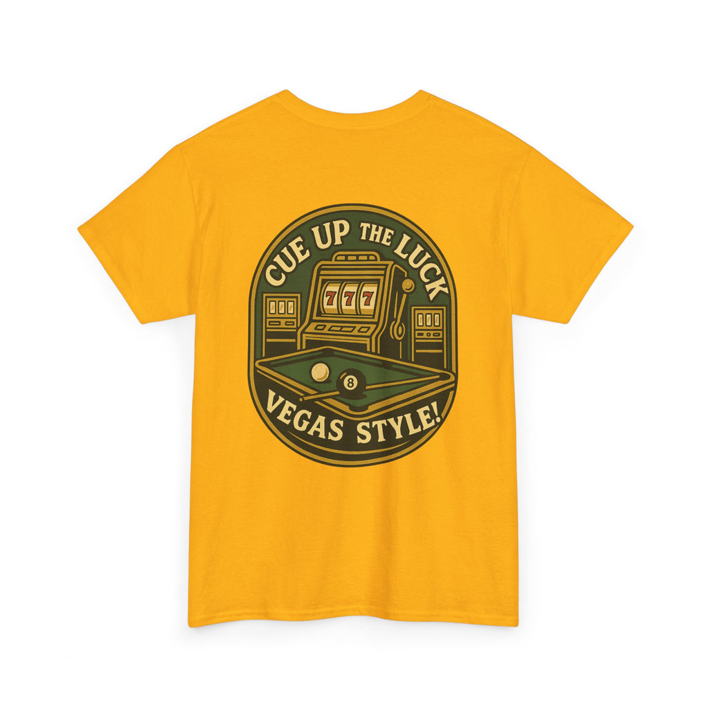 Vegas Style Billiards Tee – Cue Up the Luck  8-Ball Pool & Casino Mashup