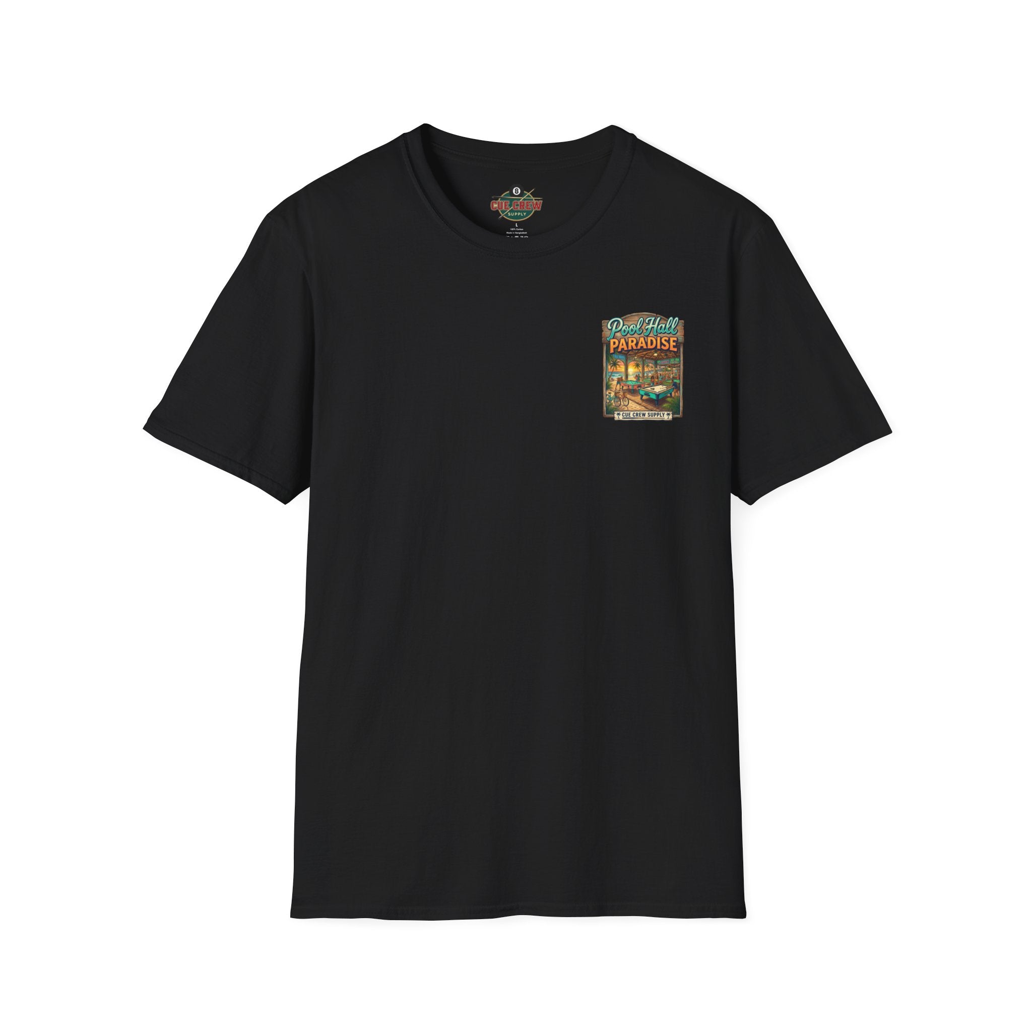 Pool Hall Paradise Tropical Billiards T-Shirt | Beach Bar Pool Player Graphic Tee | Front & Back Print