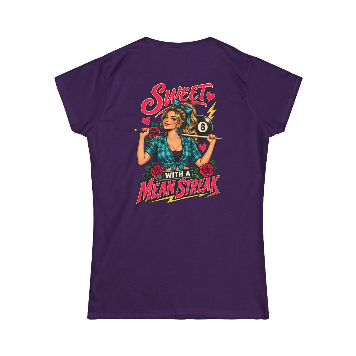 Sweet With a Mean Streak – Women’s Billiards T-Shirt – Front & Back Pool Tee
