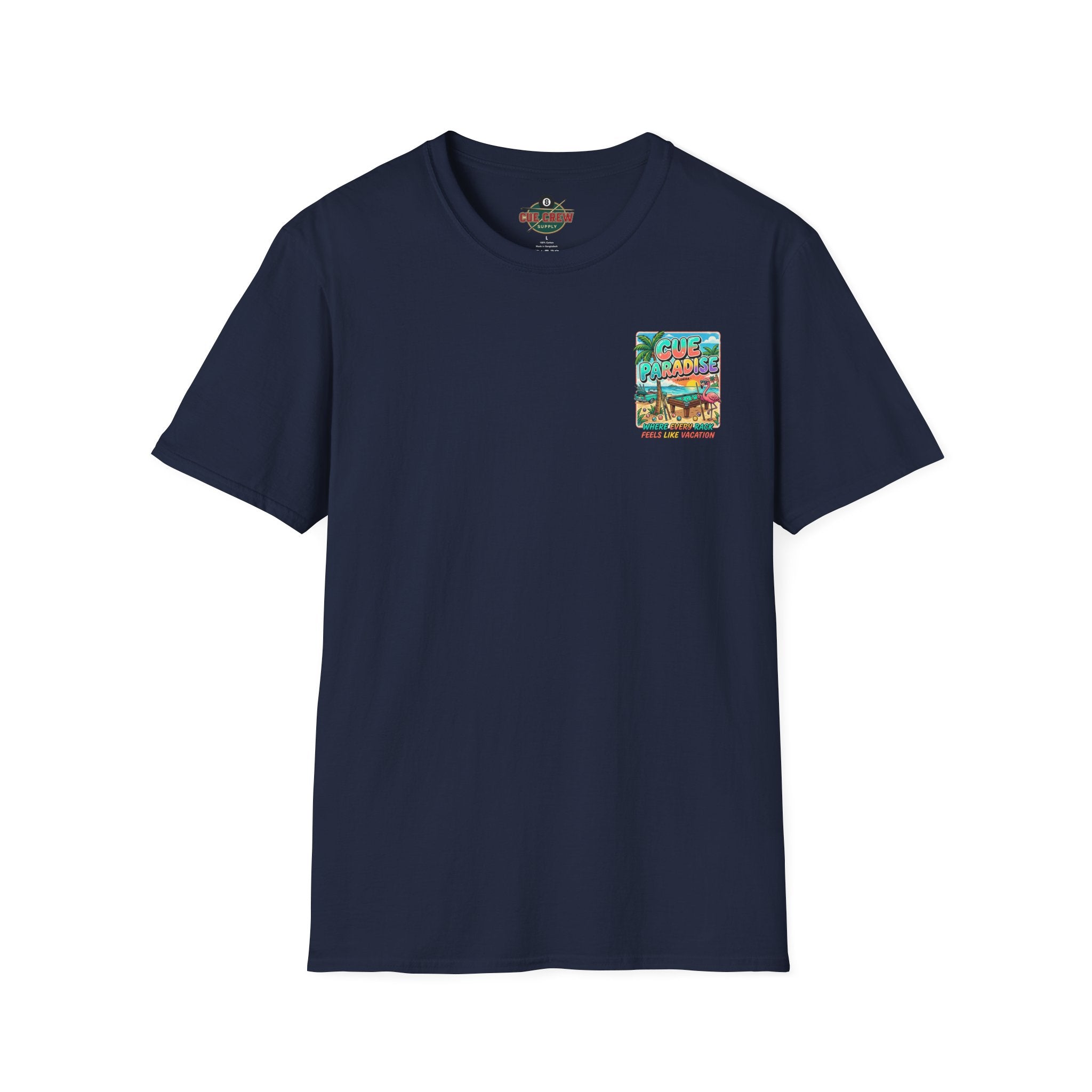 Cue Paradise Florida Billiards T-Shirt | Tropical Pool Player Beach Graphic Tee | Front & Back Print