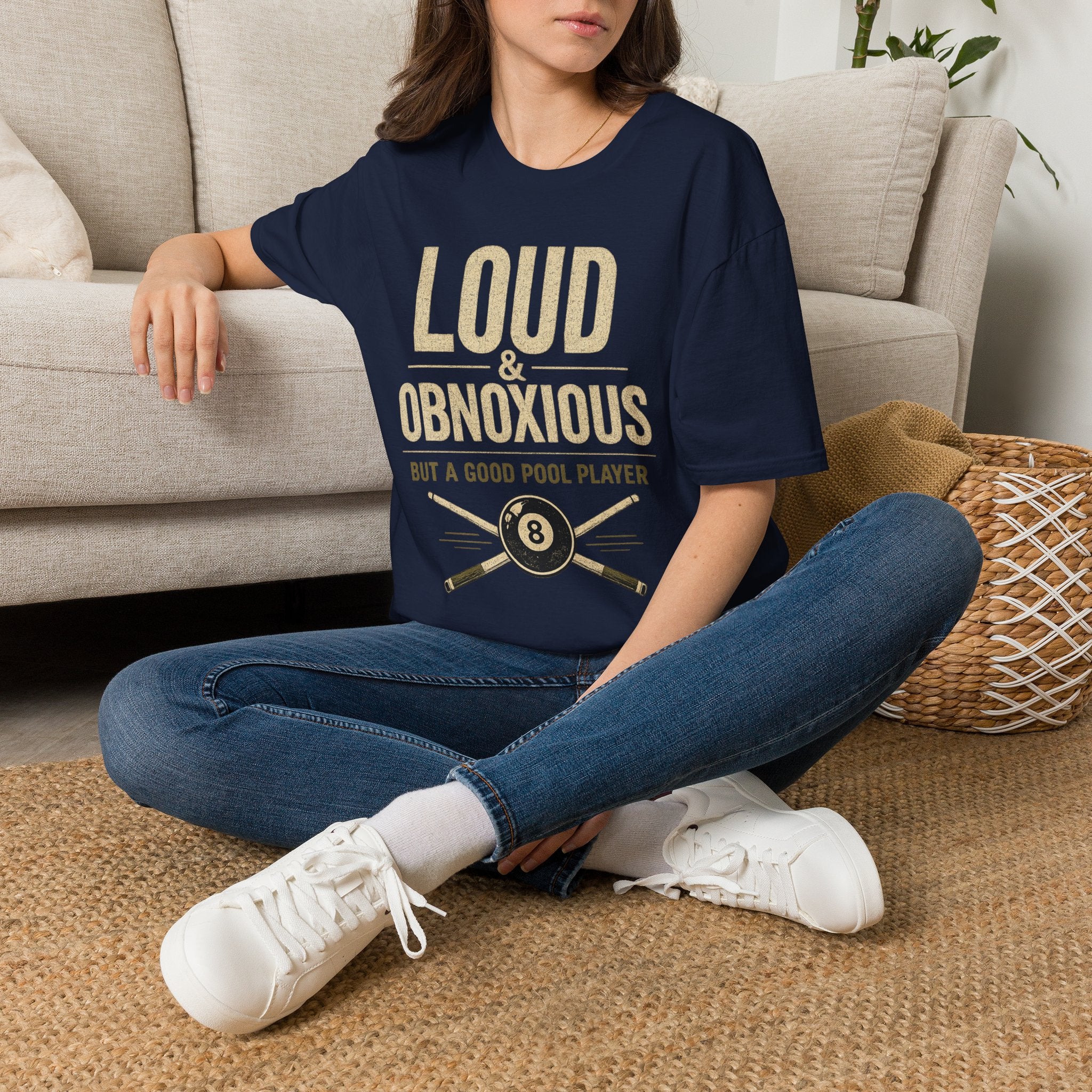 Loud & Obnoxious But a Good Pool Player Funny Billiards T-Shirt – Vintage 8 Ball Graphic Front Print Only Tee