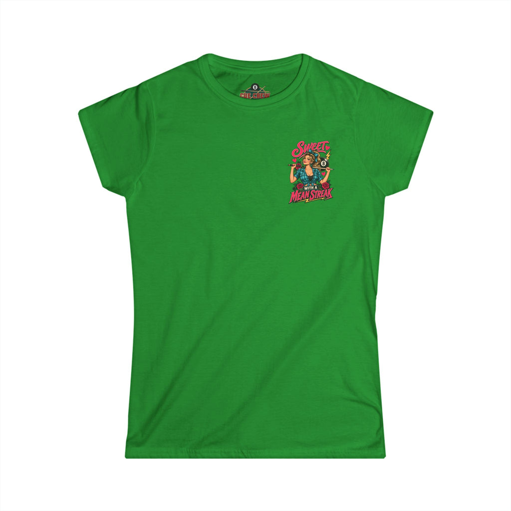 Sweet With a Mean Streak – Women’s Billiards T-Shirt – Front & Back Pool Tee