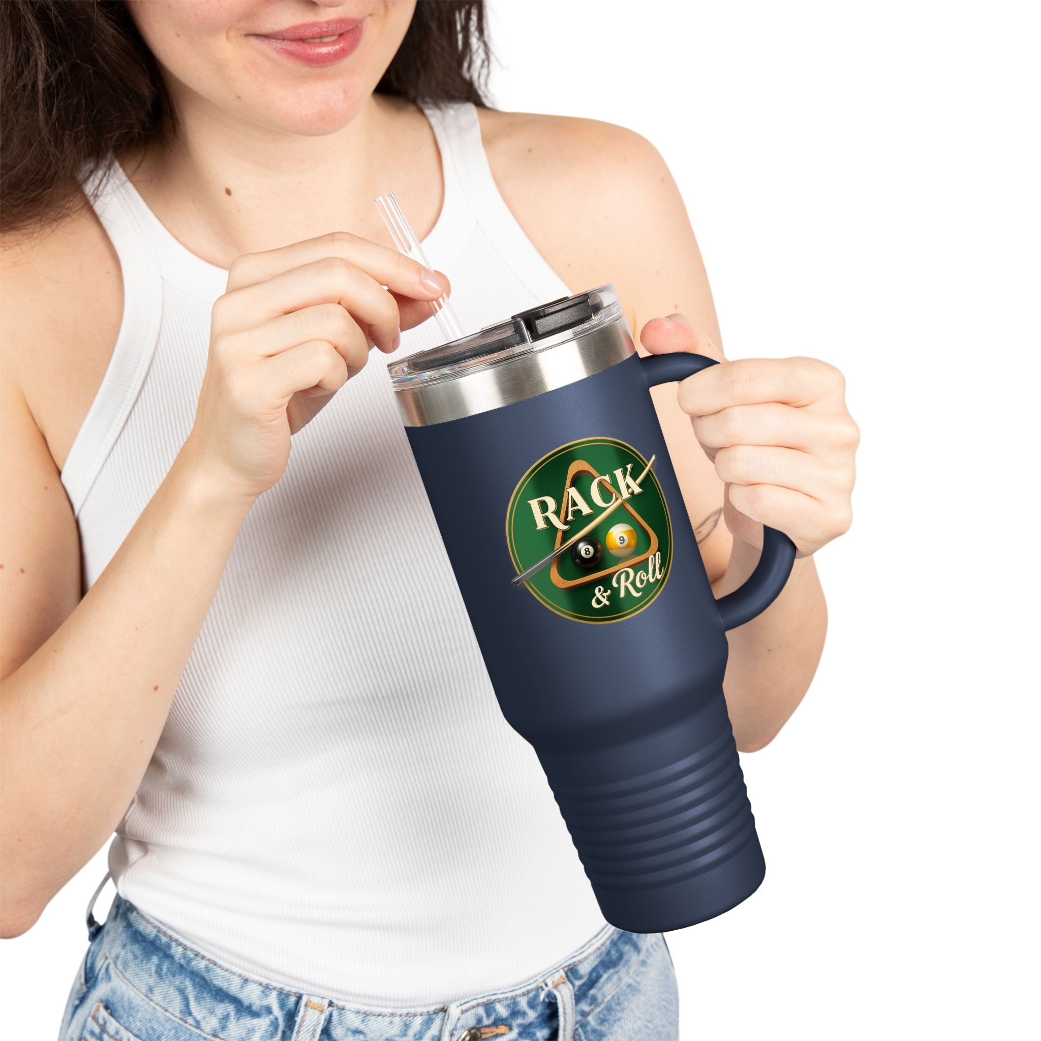 Rack & Roll Billiards Pool Cue Logo 40oz Insulated Travel Mug