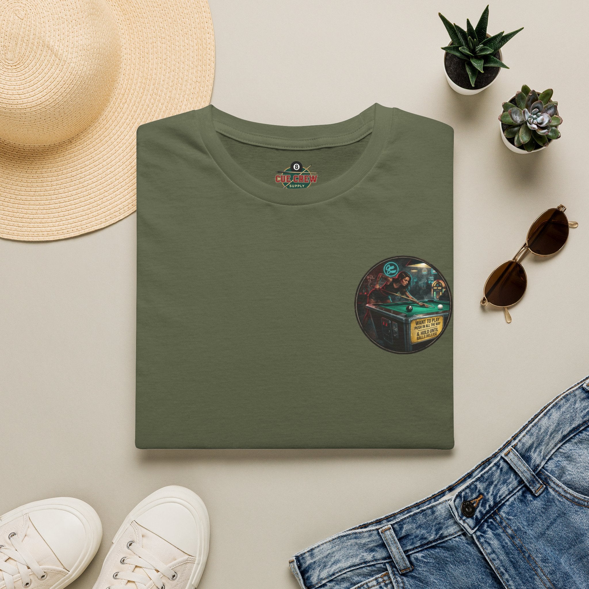 Push In All The Way Billiards T-Shirt – Vintage Coin-Op Pool Hall Graphic Tee | Front & Back Print