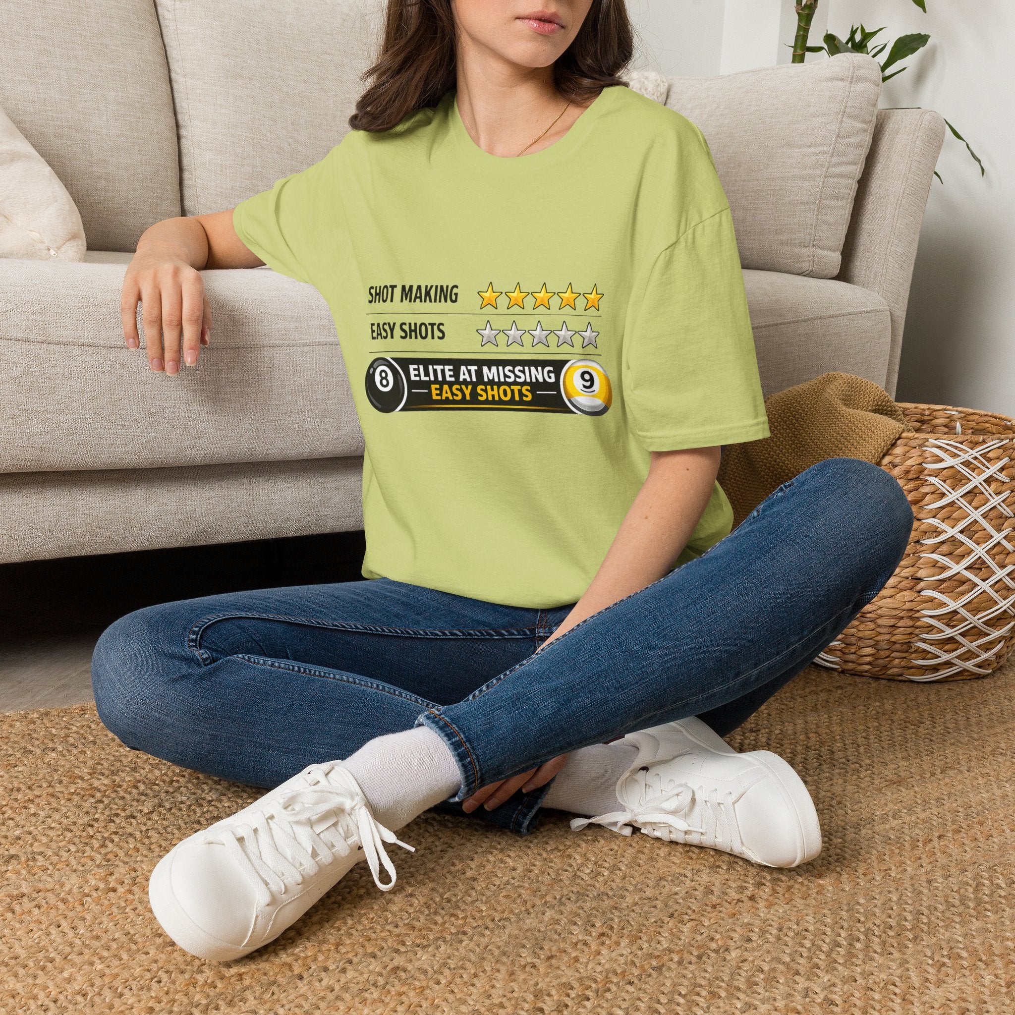 Elite At Missing Easy Shots Funny Billiards T-Shirt | 8 Ball & 9 Ball Graphic Unisex Tee | Front Print Only